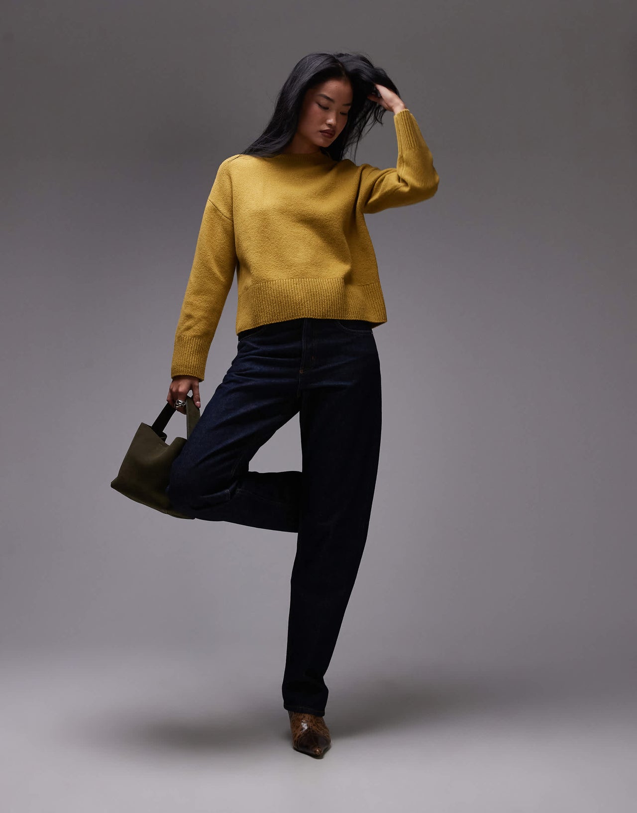 & Other Stories crew neck jumper in mixed olive exclusive to ASOS