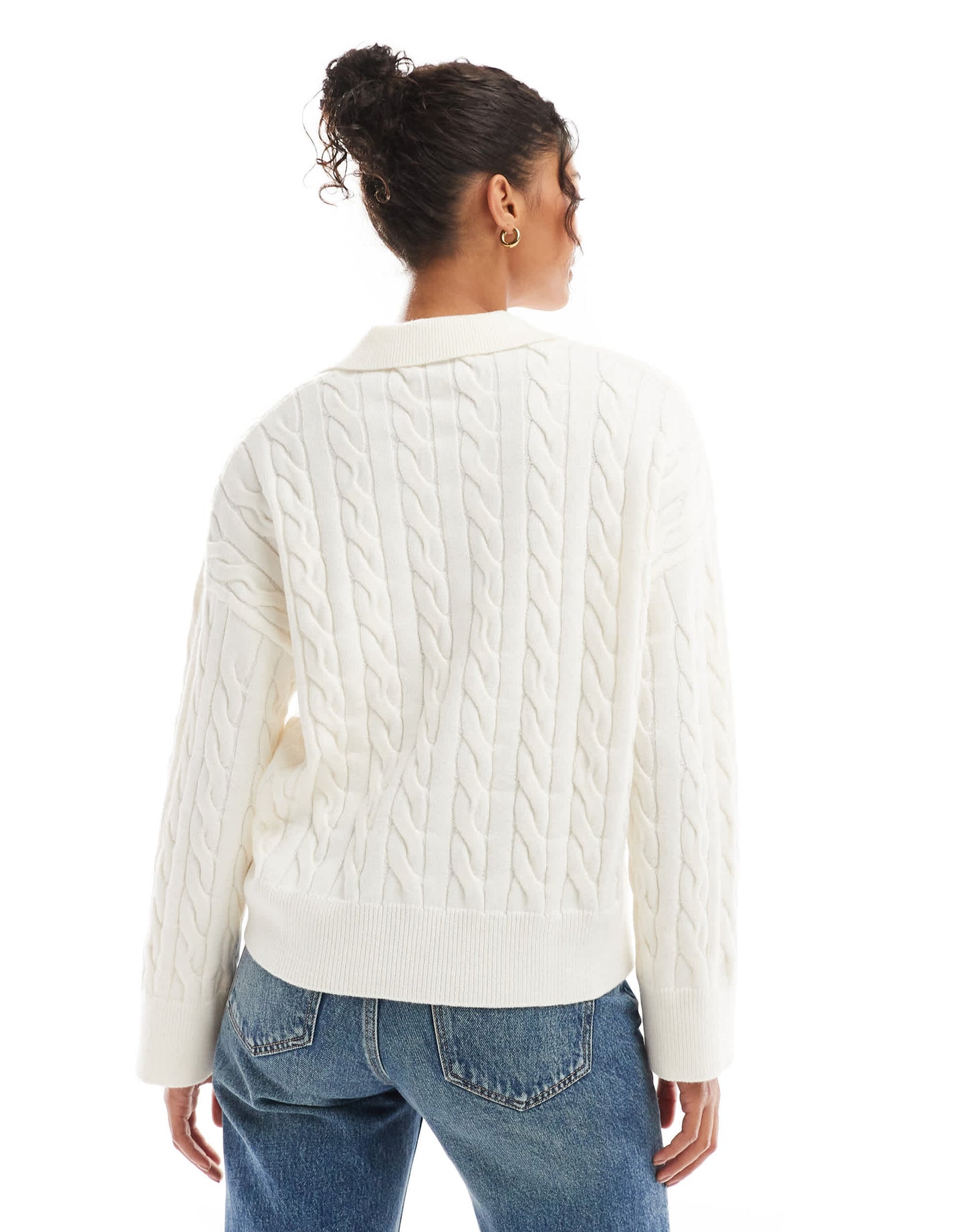 Bershka oversized cable knit jumper in ecru