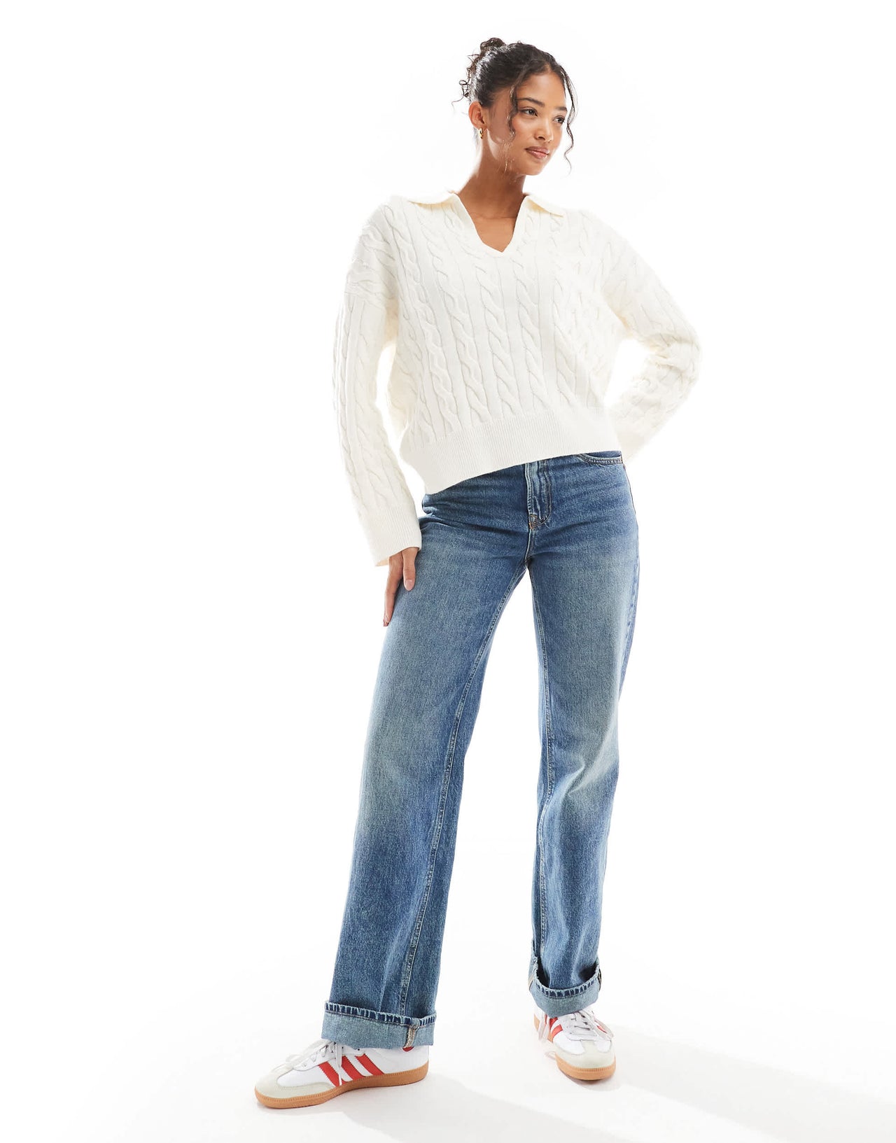 Bershka oversized cable knit jumper in ecru