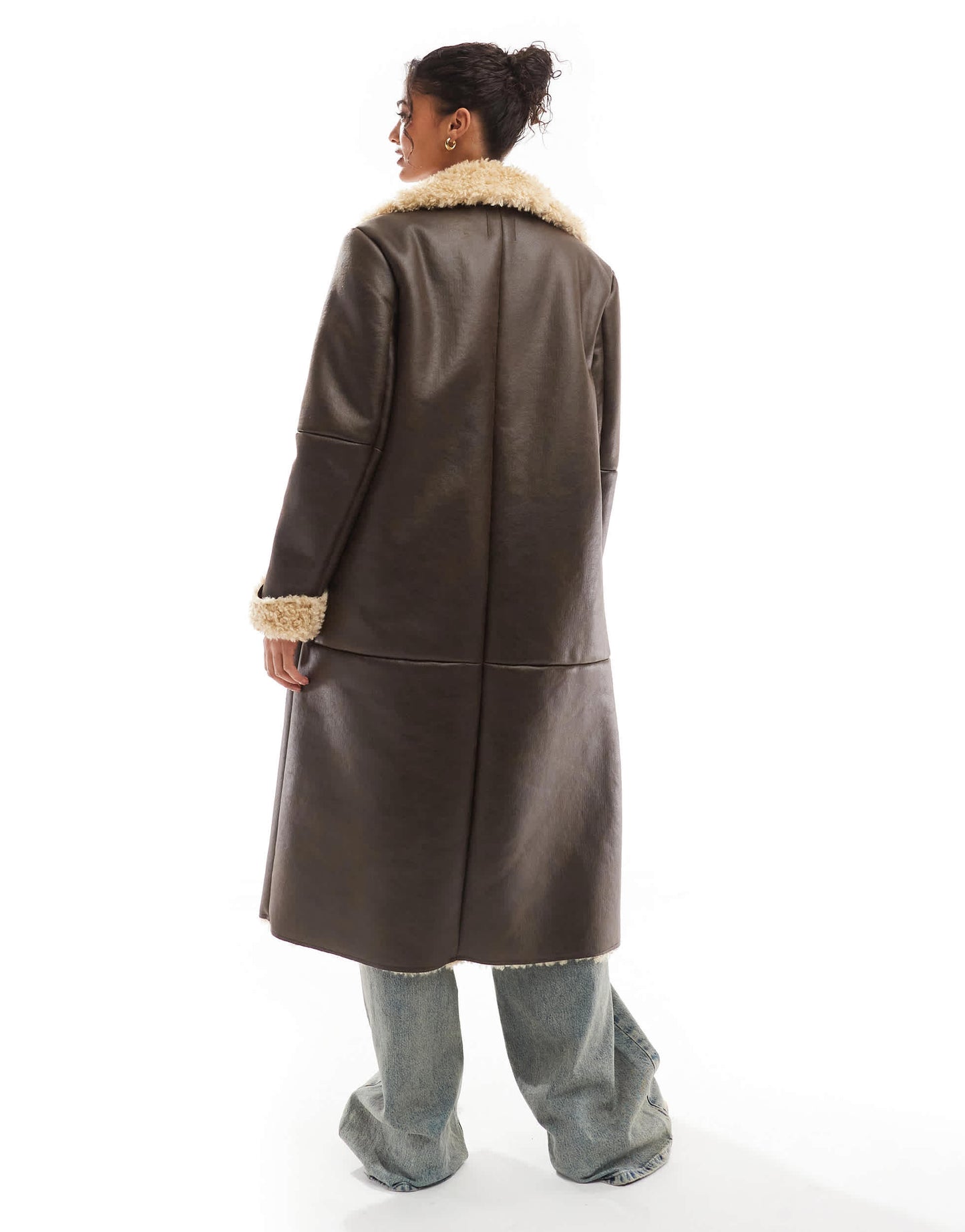 Bershka shearling oversized maxi jacket in brown