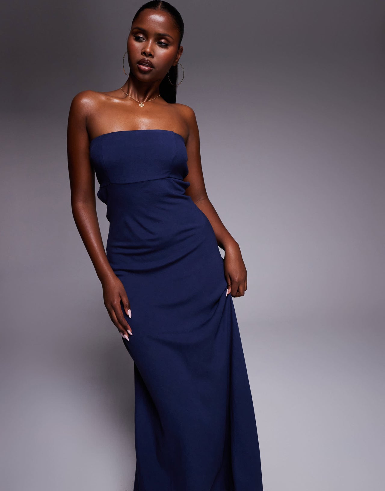 Princess Polly Yahir linen bandeau shirred back cut out detail maxi dress in navy