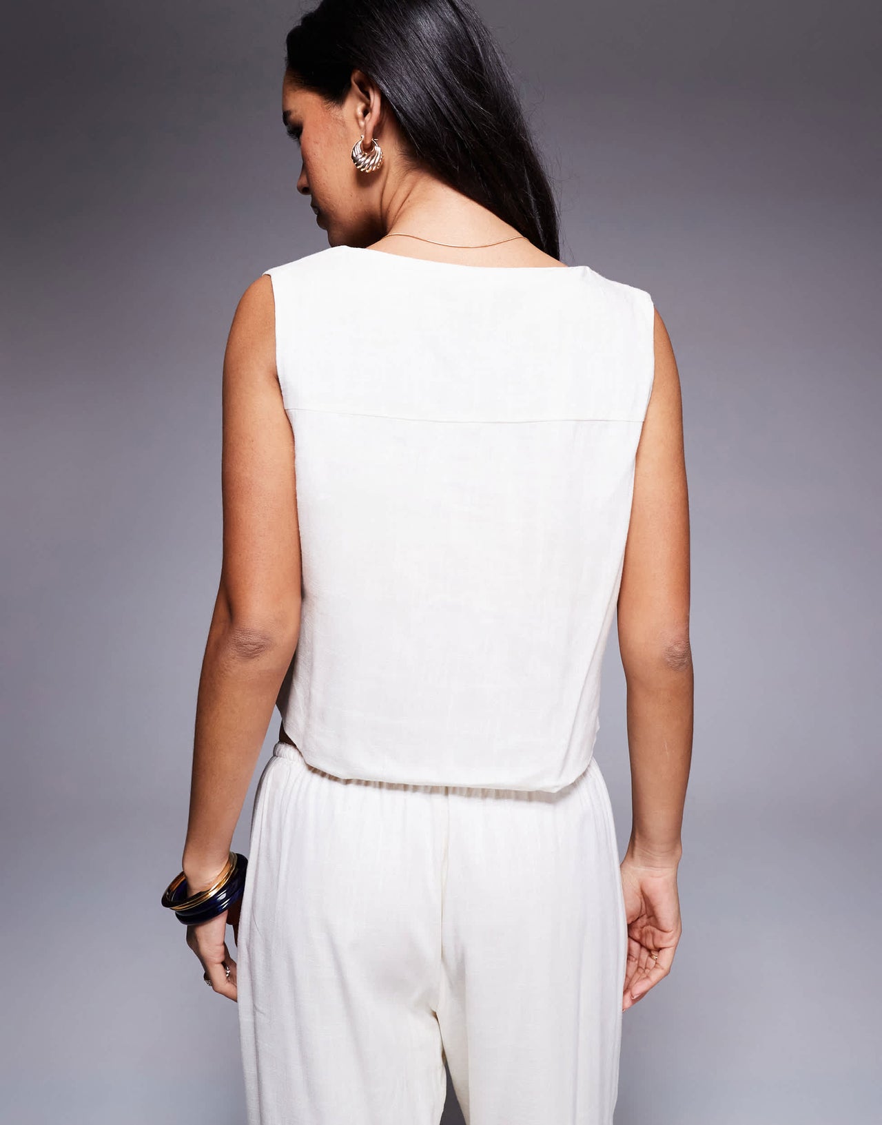 Princess Polly Henny linen blend stripe detail tailored waistcoat co-ord in cream