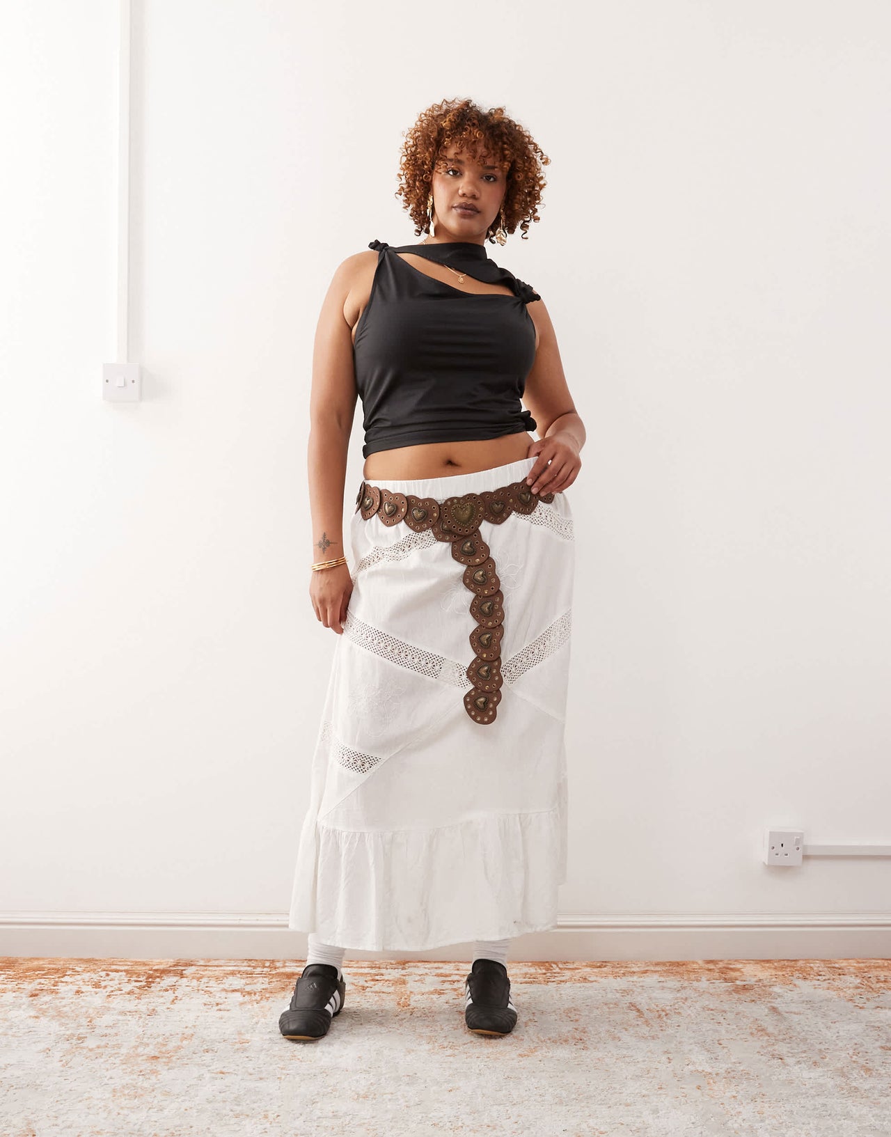 COLLUSION Plus broidery maxi beach skirt in white