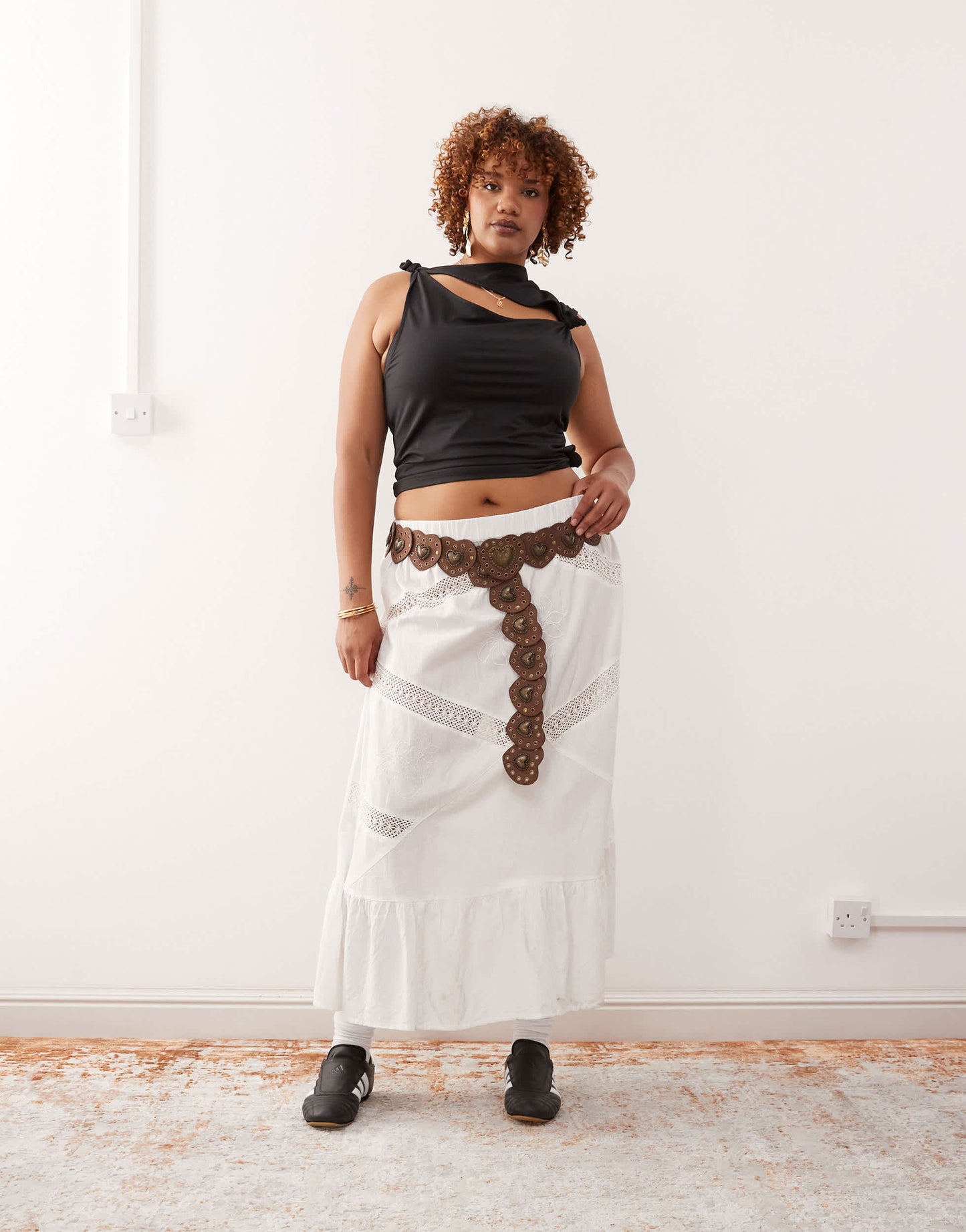 COLLUSION Plus broidery maxi beach skirt in white