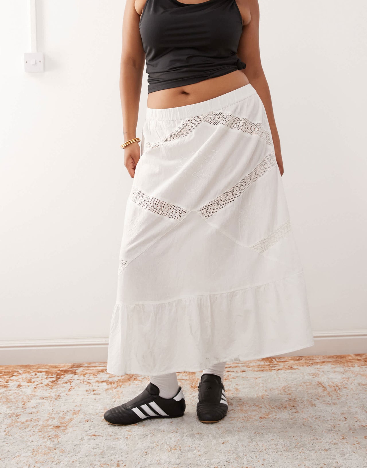 COLLUSION Plus broidery maxi beach skirt in white