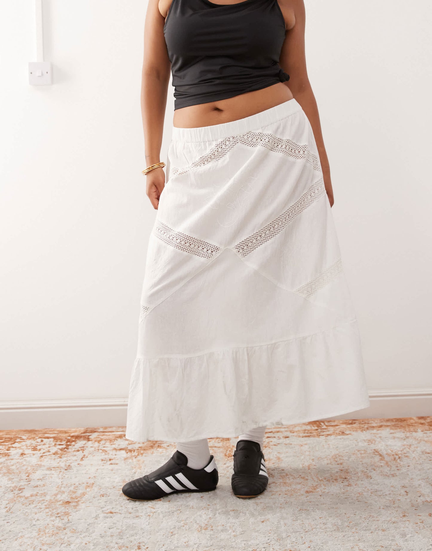 COLLUSION Plus broidery maxi beach skirt in white