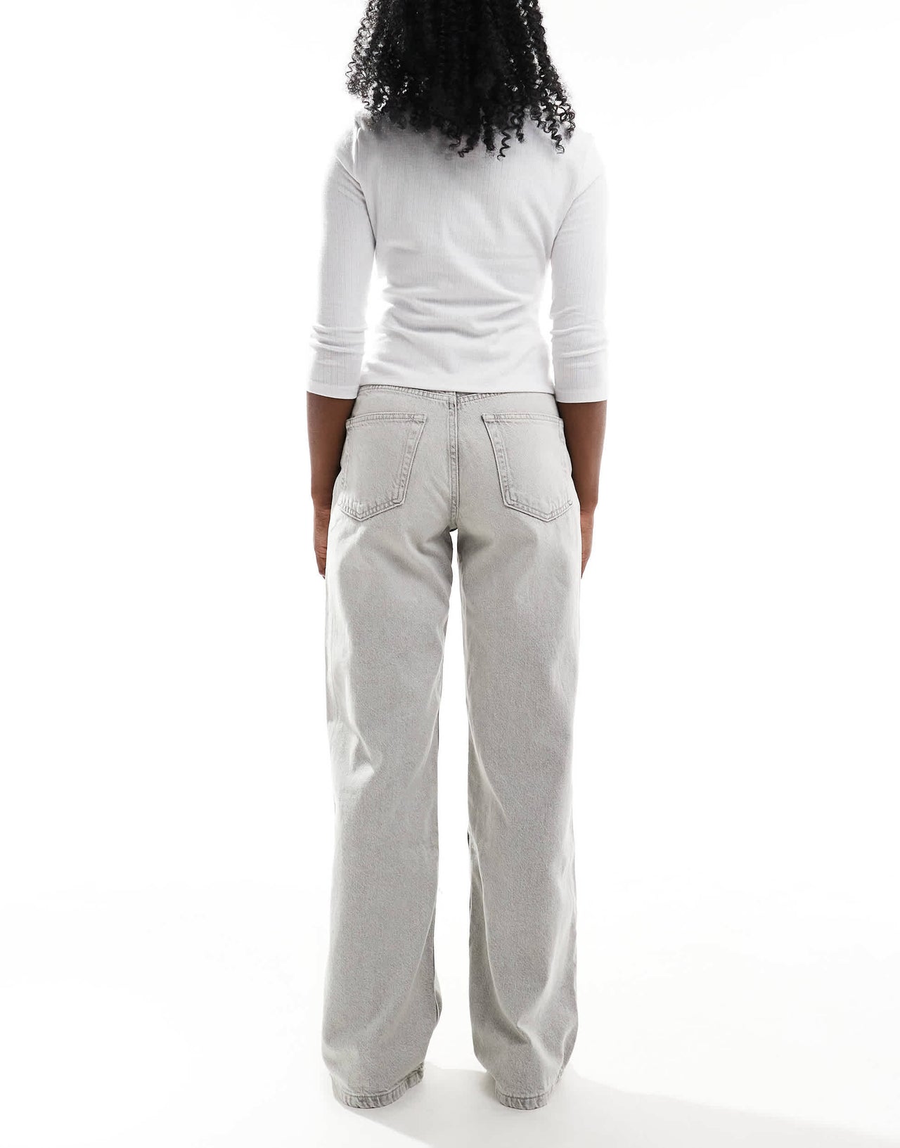 Pull&Bear high rise wide leg jean in washed light grey