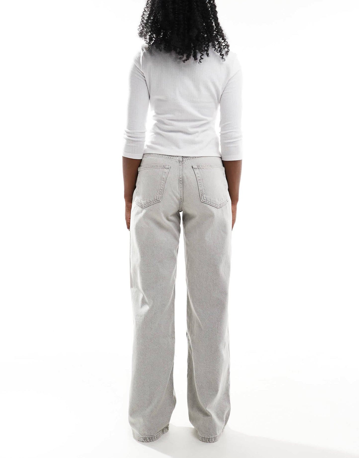 Pull&Bear high rise wide leg jean in washed light grey