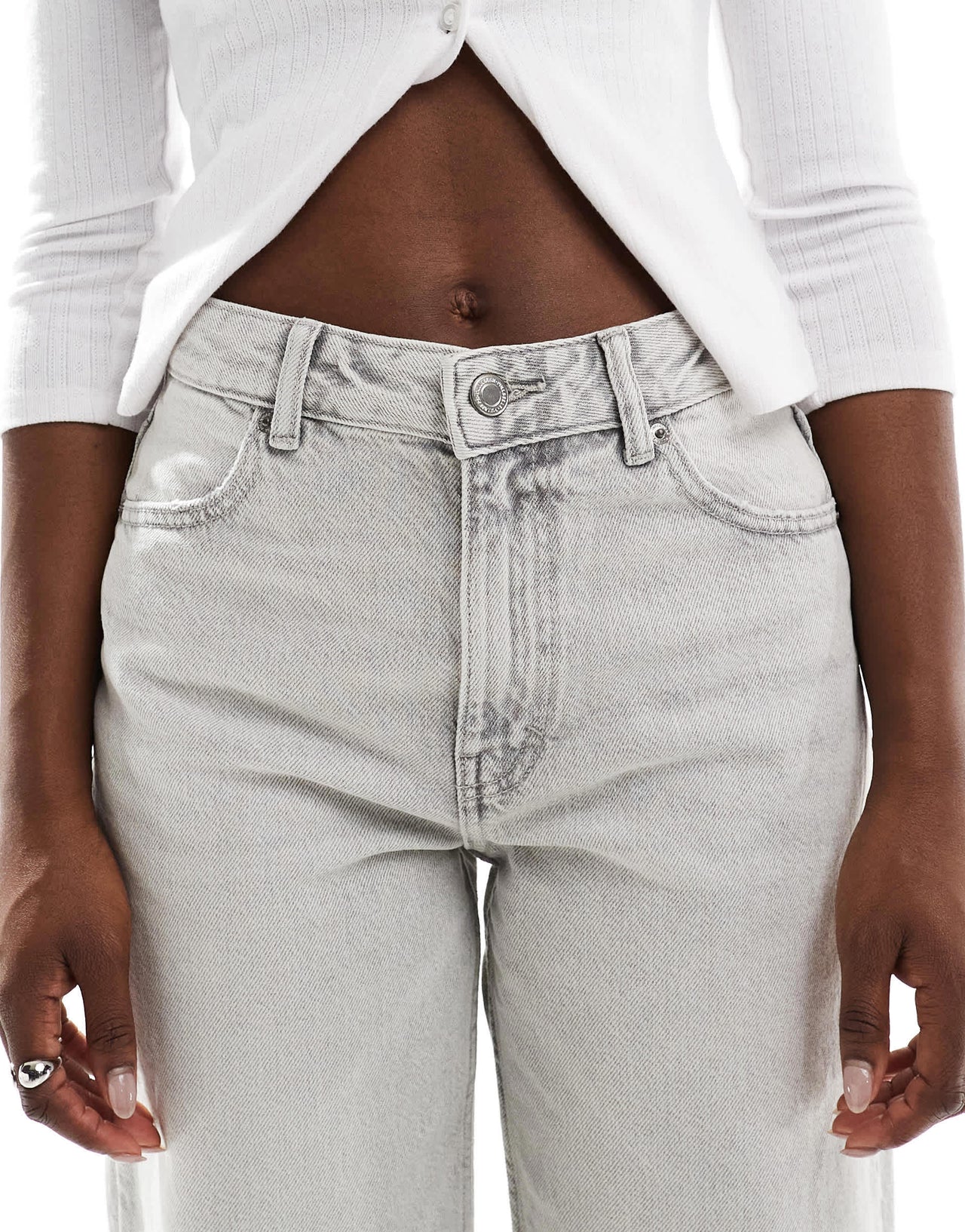 Pull&Bear high rise wide leg jean in washed light grey