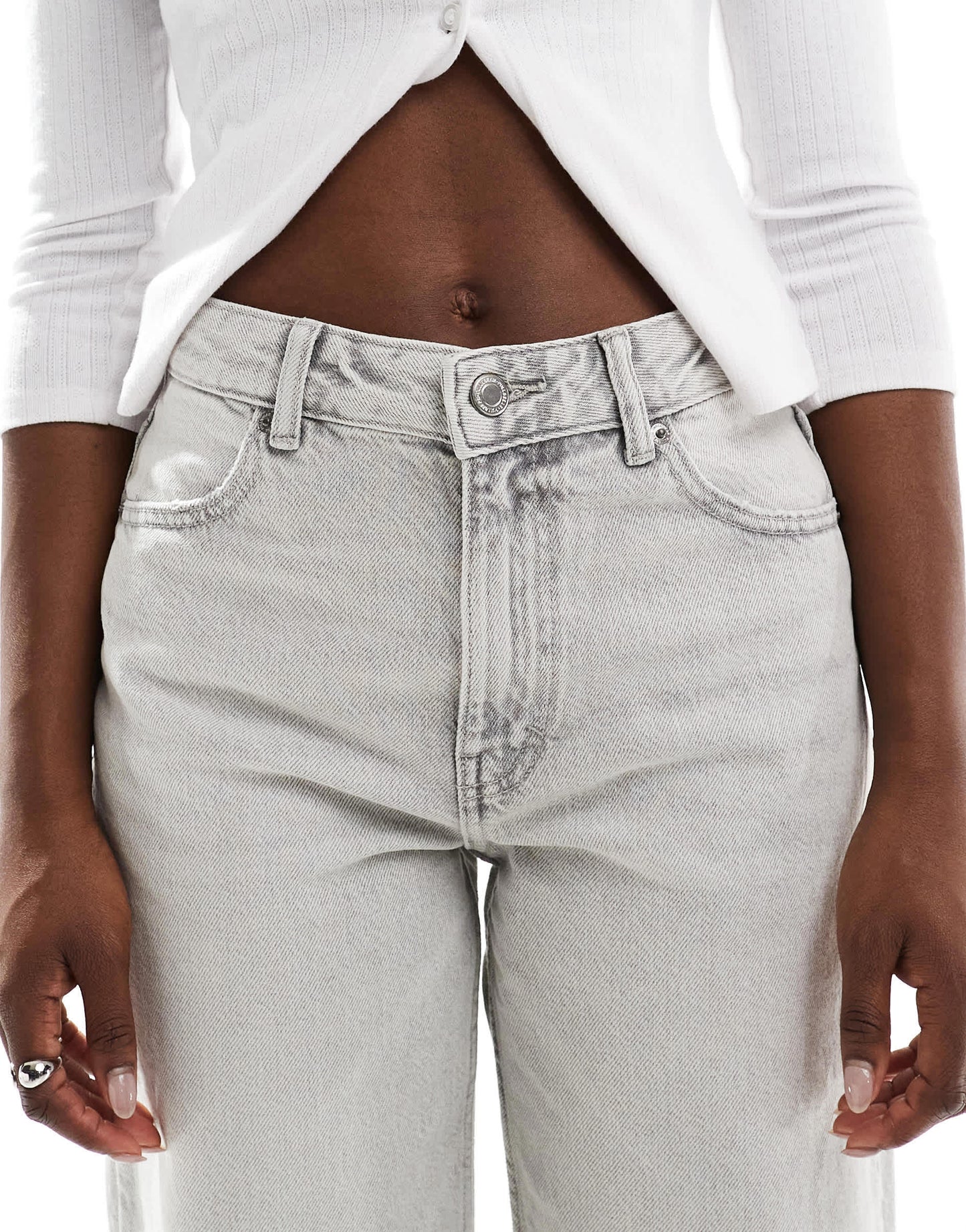 Pull&Bear high rise wide leg jean in washed light grey