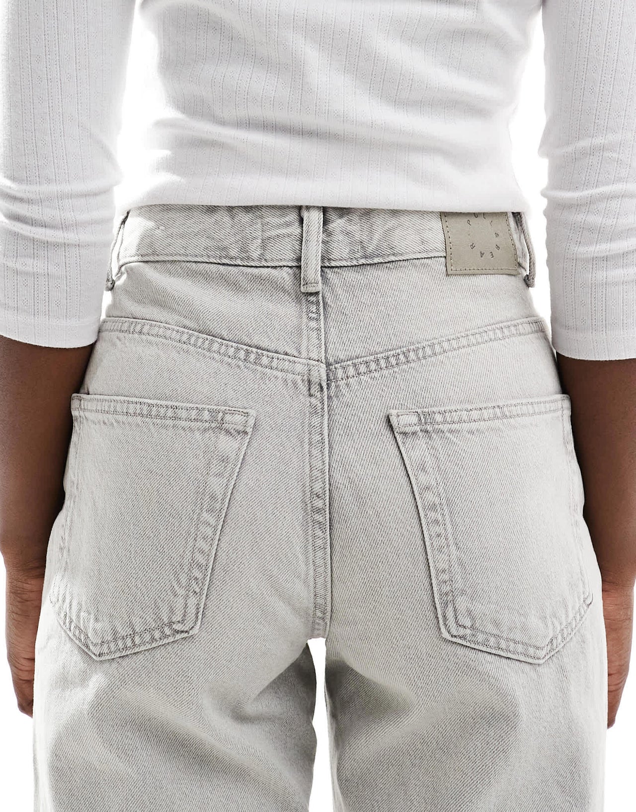 Pull&Bear high rise wide leg jean in washed light grey