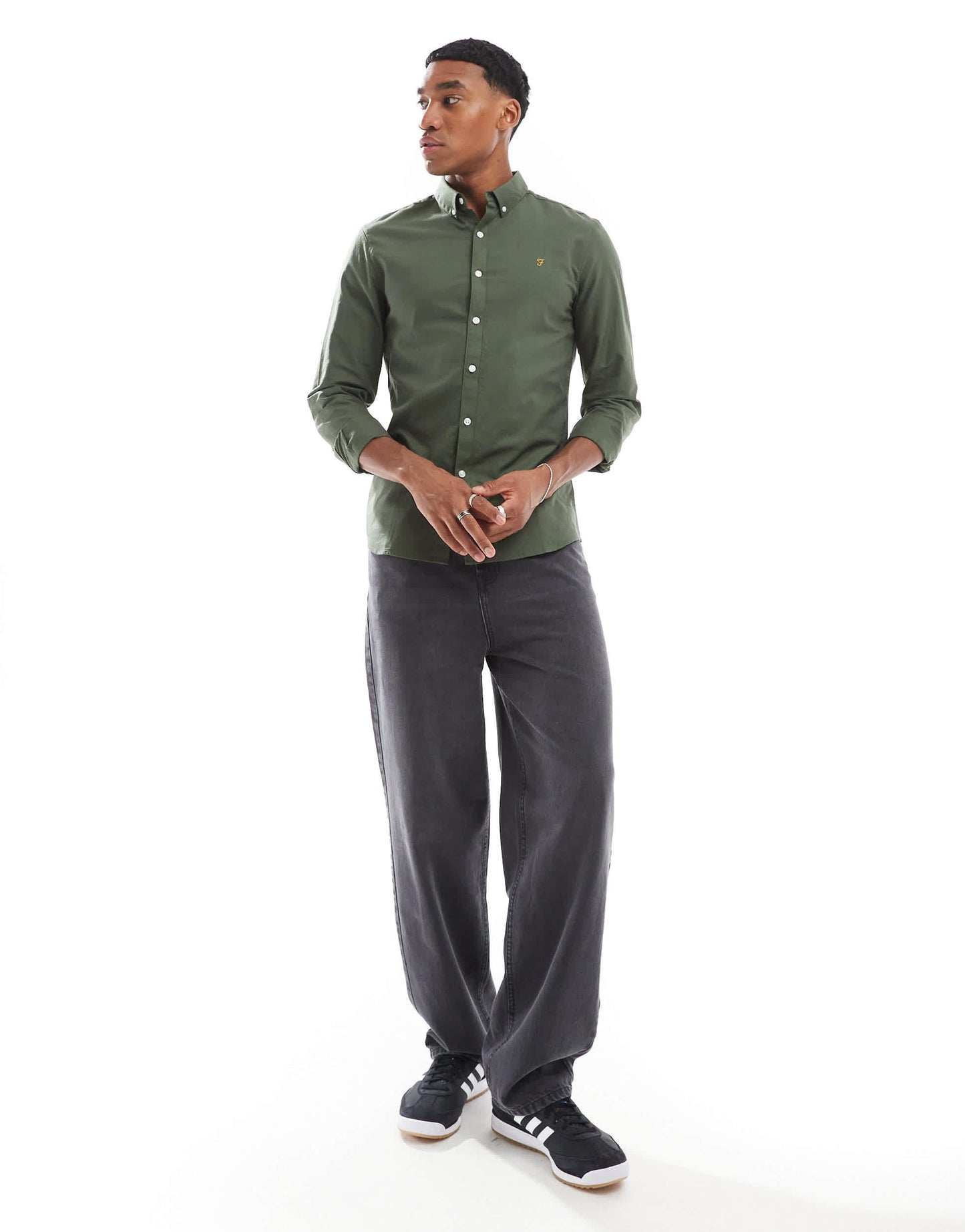 Farah Brewer slim fit long sleeve oxford shirt in forest green