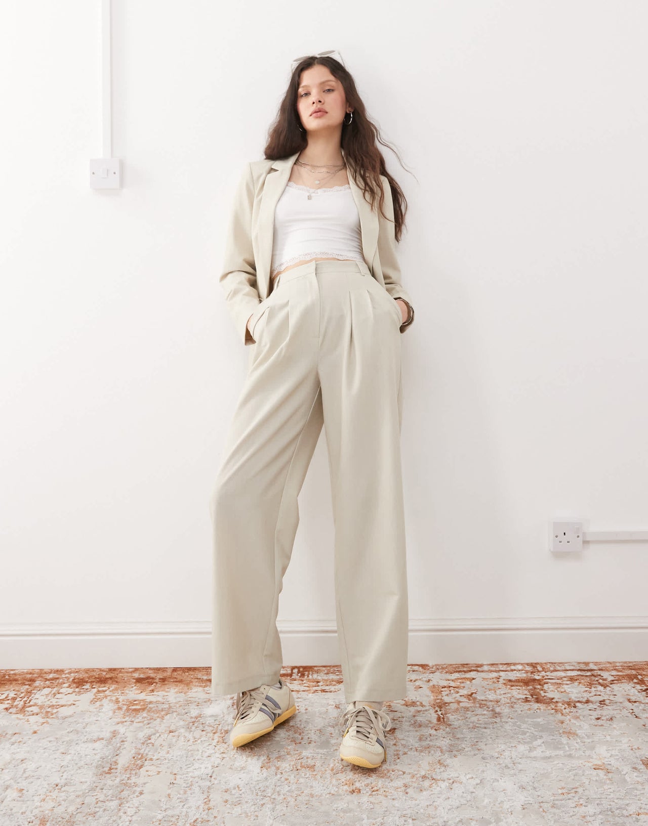 Miss Selfridge essential wide leg trouser in stone
