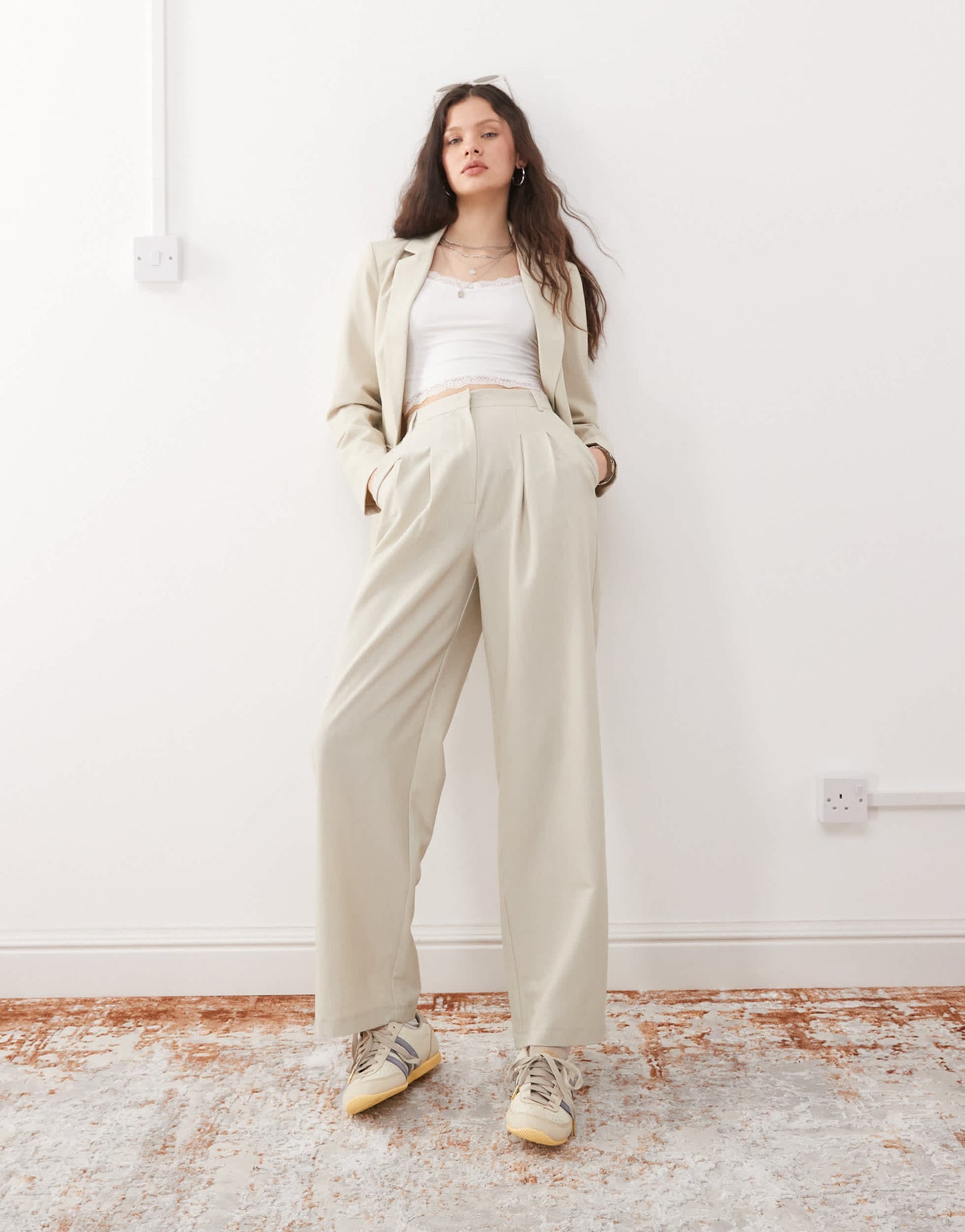 Miss Selfridge essential wide leg trouser in stone