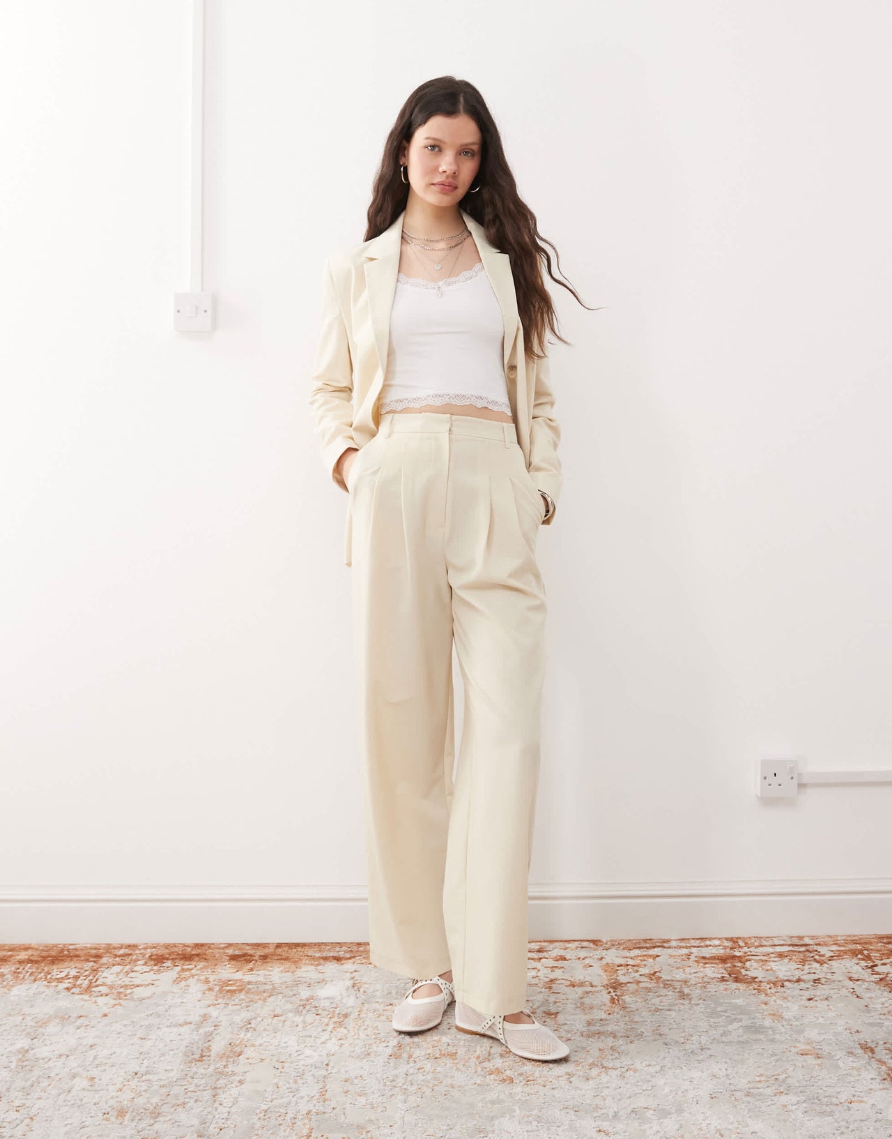Miss Selfridge essential wide leg trouser in buttermilk