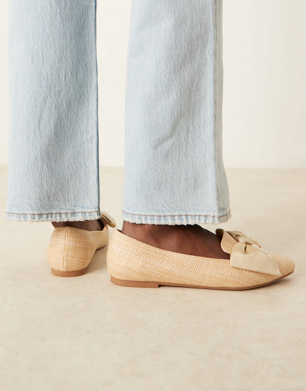 ASOS DESIGN Lake bow pointed ballet flats in natural raffia
