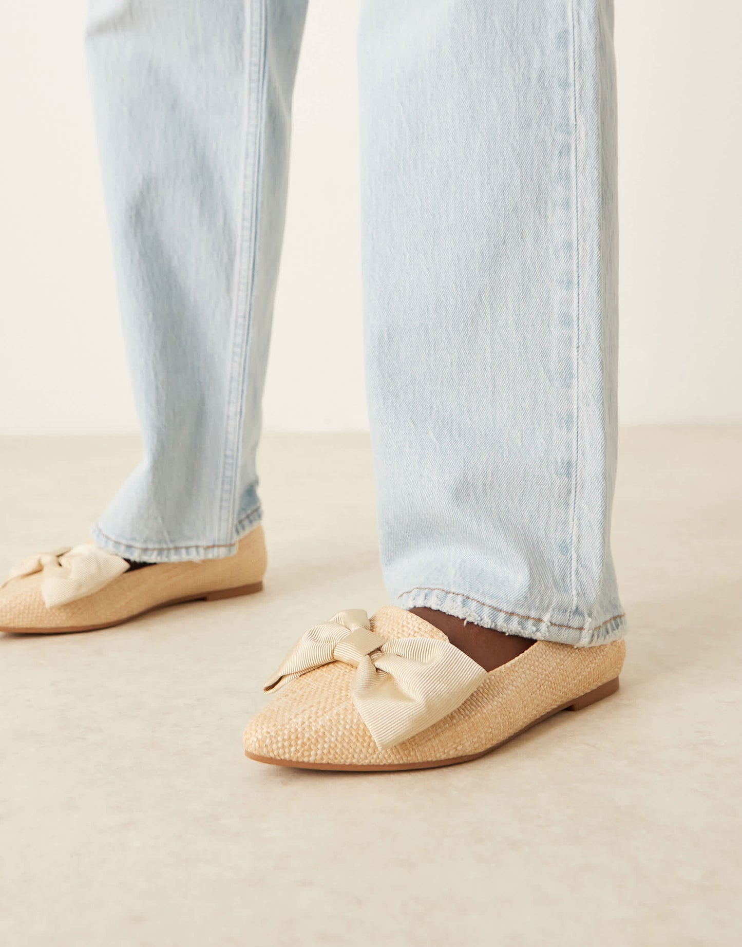 ASOS DESIGN Lake bow pointed ballet flats in natural raffia