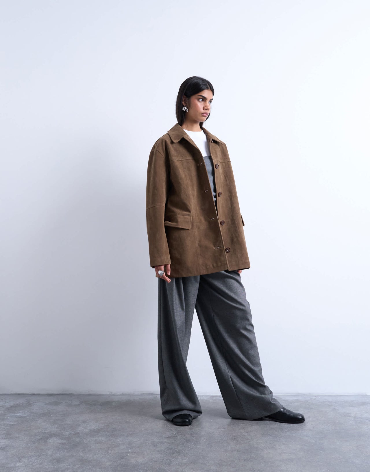 Topshop premium real suede patch pocket boxy jacket in tan