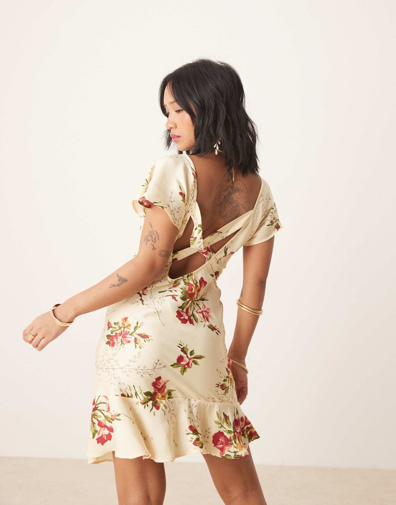 ASOS DESIGN Petite flutter sleeve mini dress in floral print