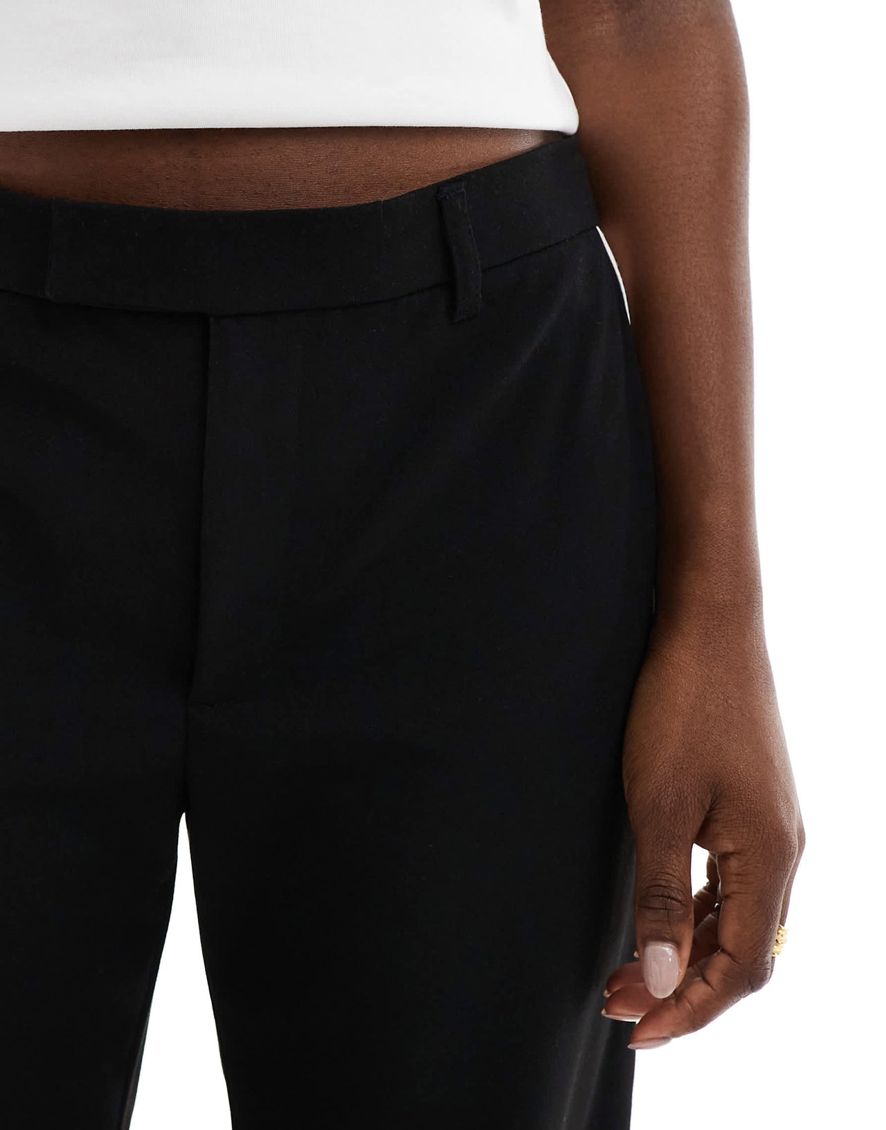 Pull&Bear wide leg trouser with side stripe detail in black