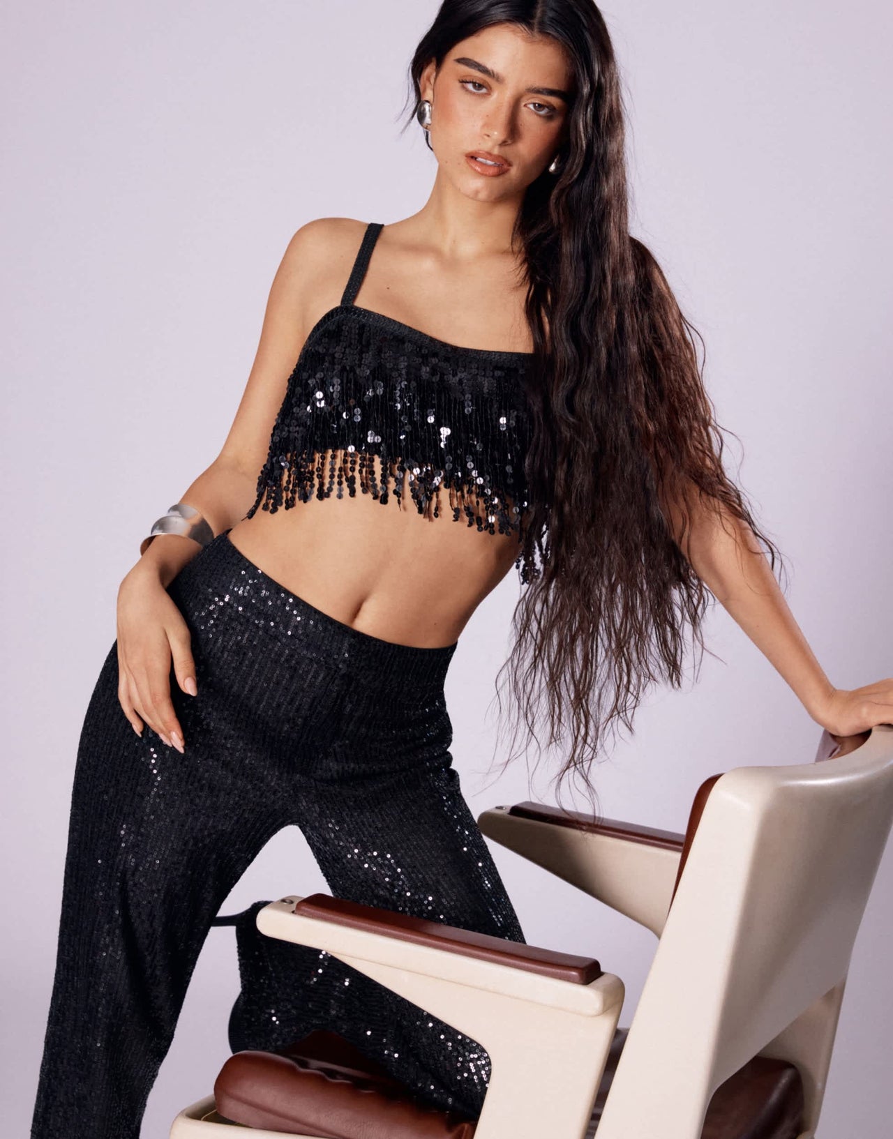 Pull&Bear x Dixie D'Amelio sequin trouser in black