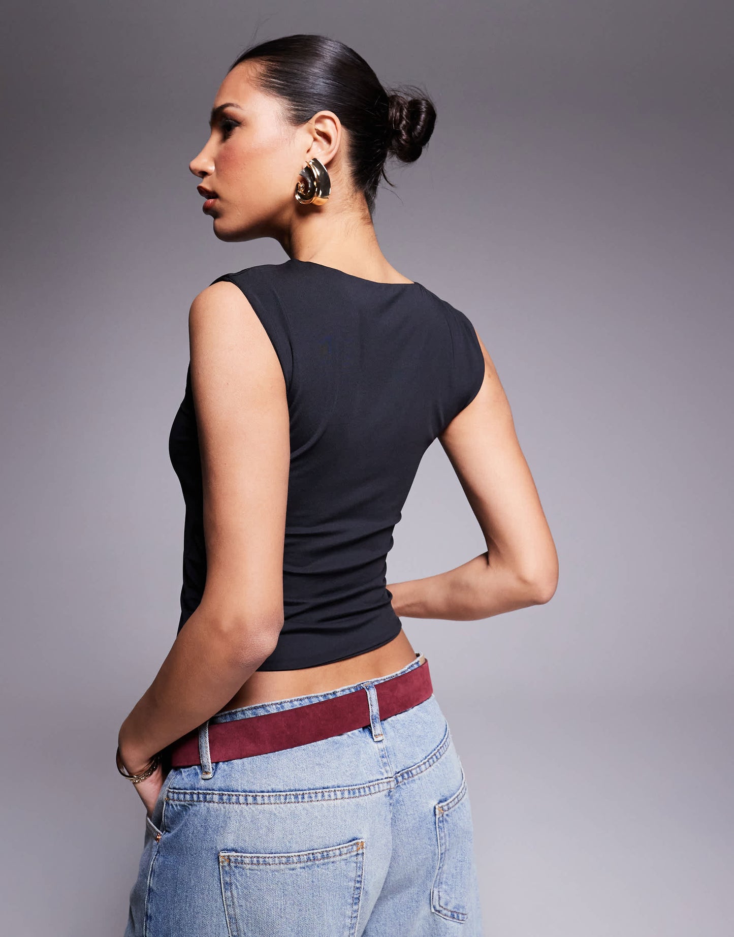 ASOS DESIGN slinky keyhole tank top in black