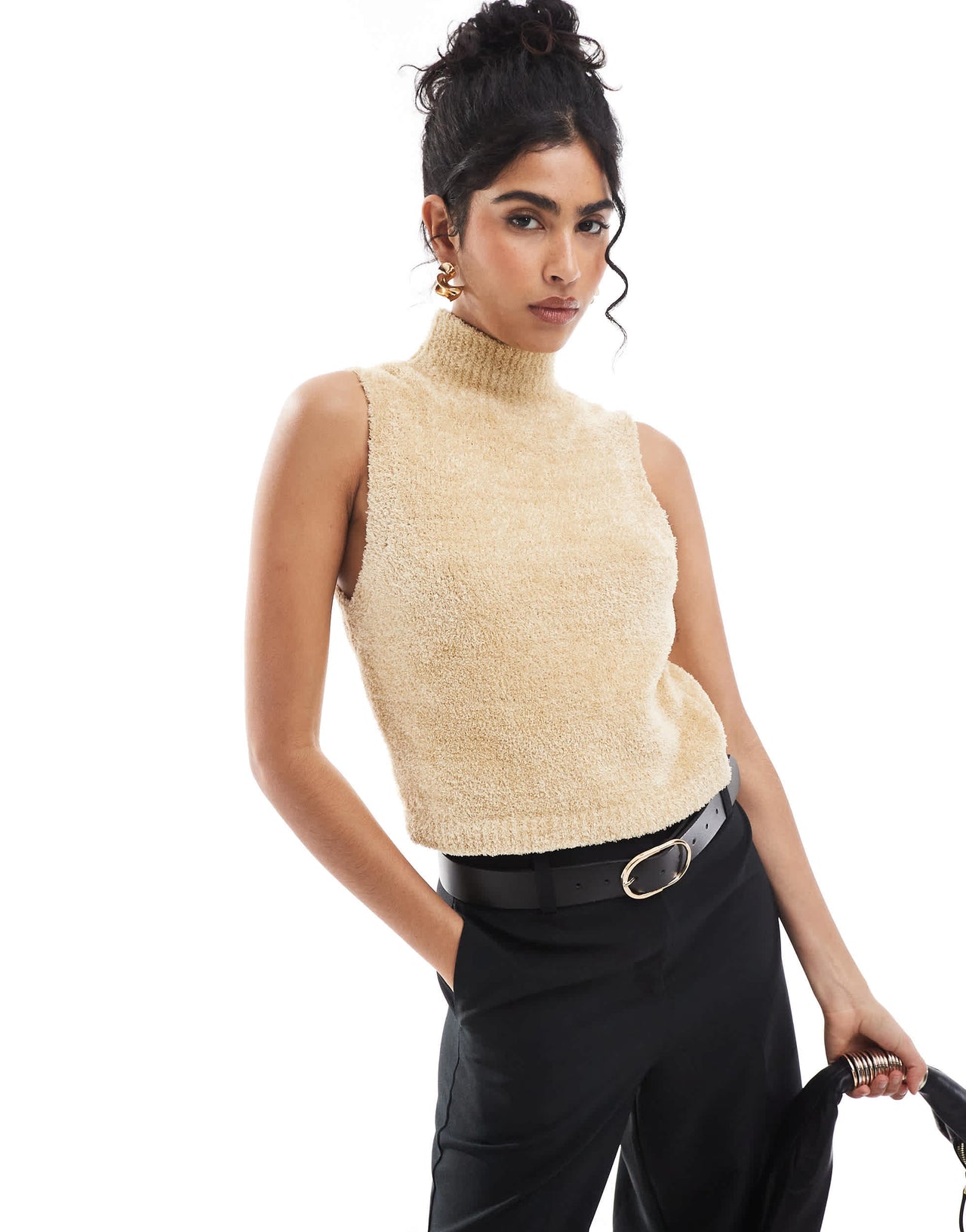 ASOS DESIGN knitted chenille tank in eyelash yarn in gold