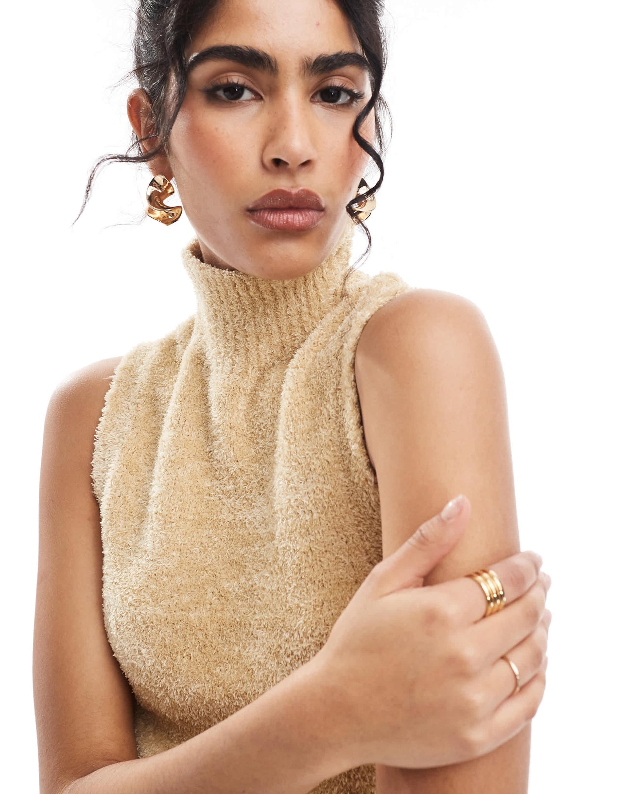 ASOS DESIGN knitted chenille tank in eyelash yarn in gold