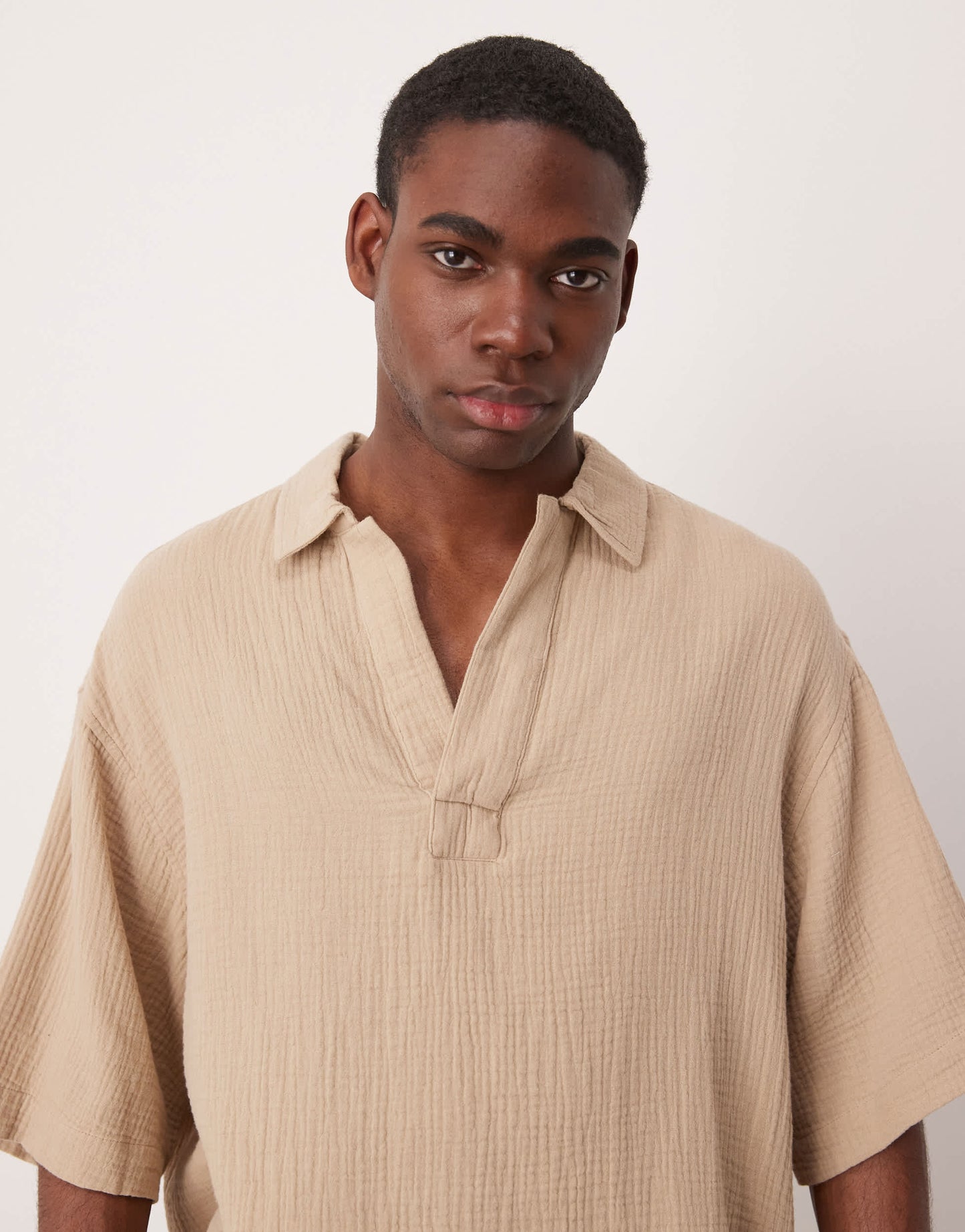 ASOS DESIGN oversized overhead boxy shirt in beige