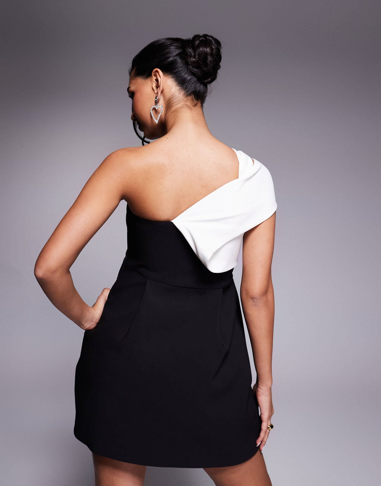 Lavish Alice monochrome twisted one shoulder mini dress