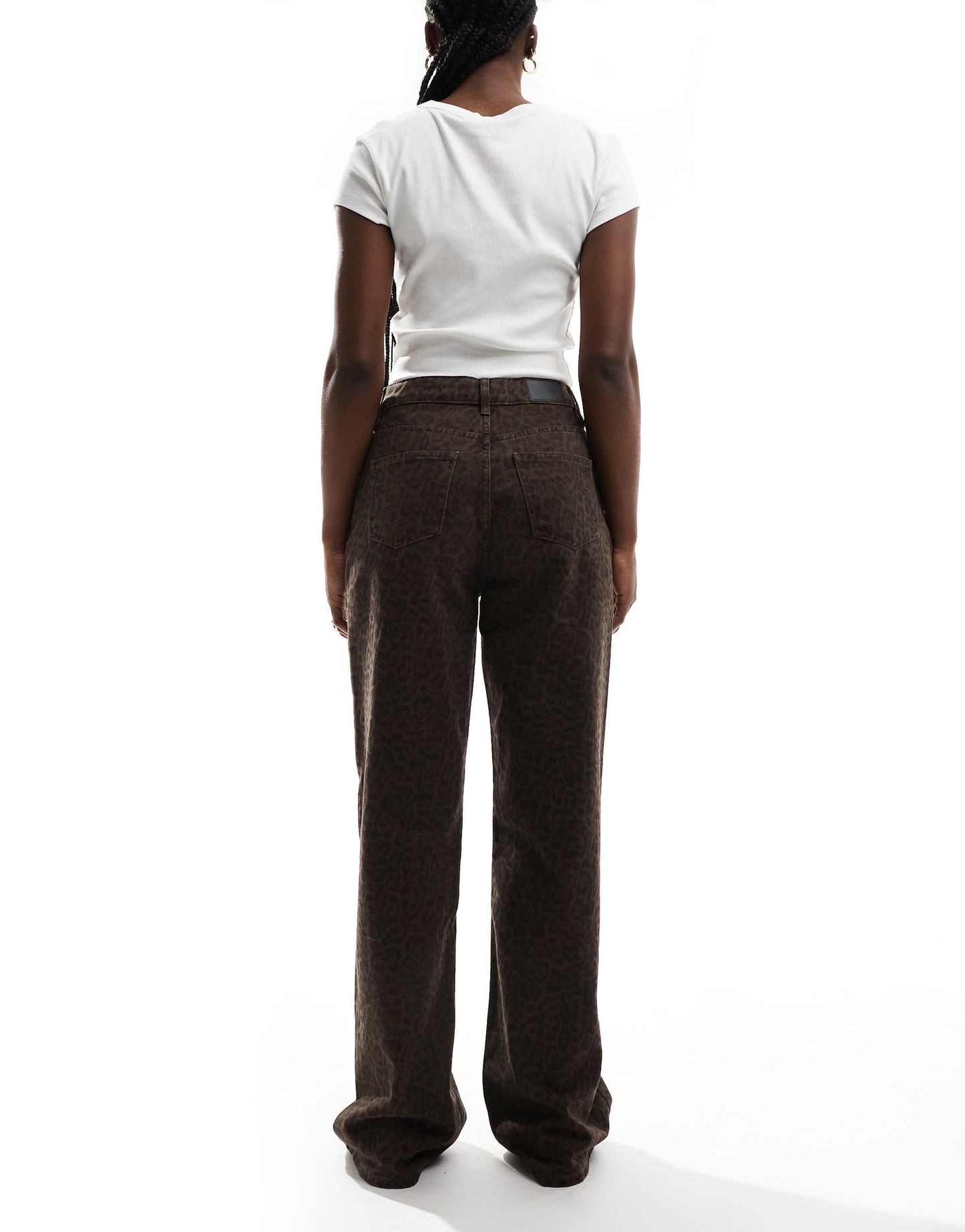 Stradivarius straight leg jean in dark wash leopard