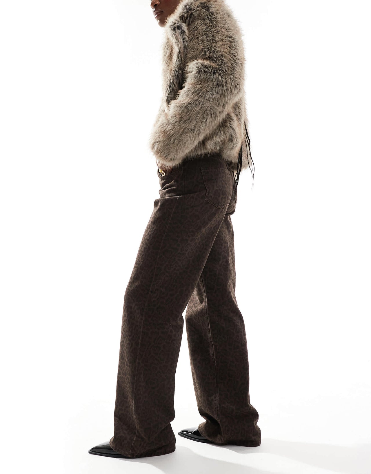 Stradivarius straight leg jean in dark wash leopard