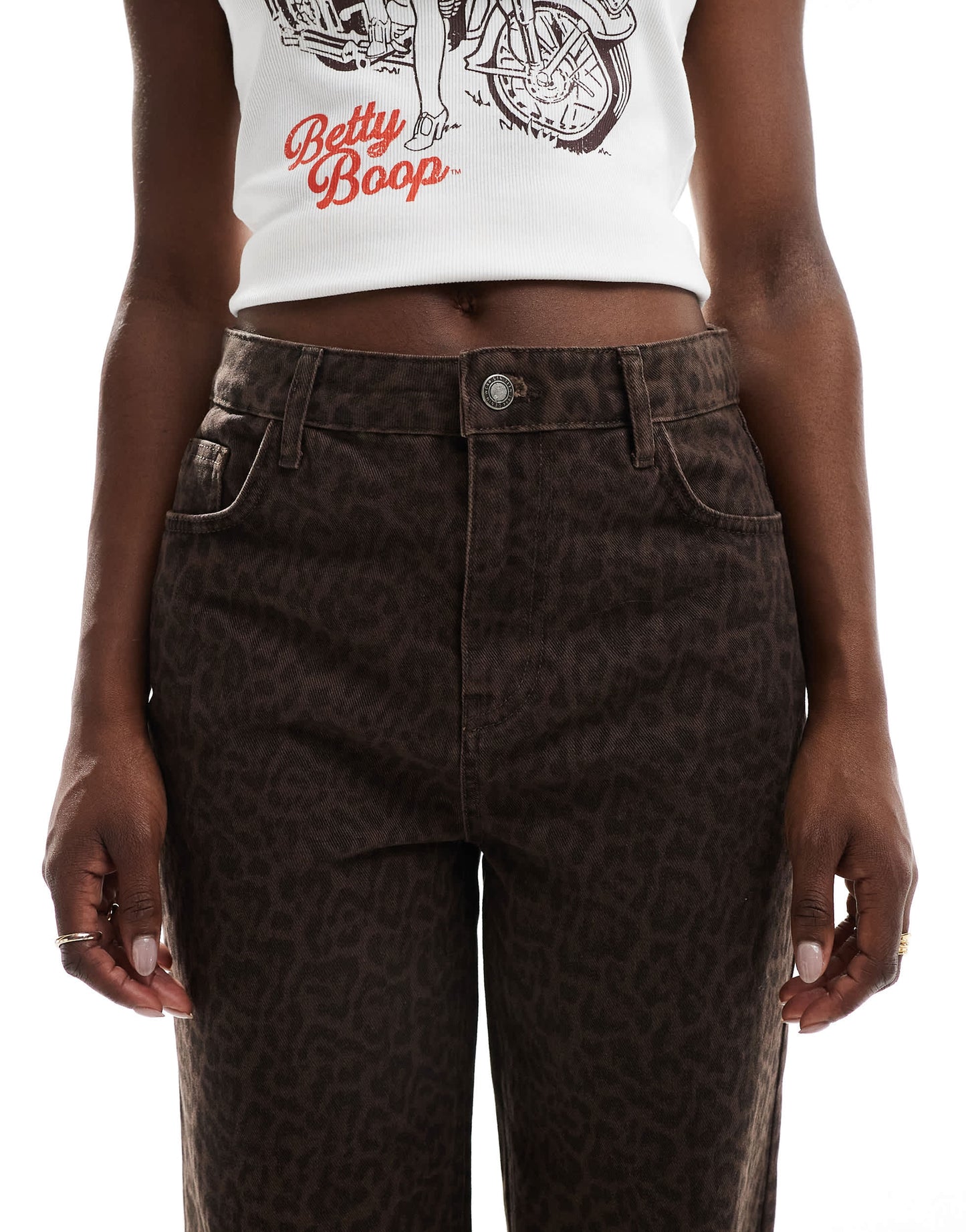 Stradivarius straight leg jean in dark wash leopard