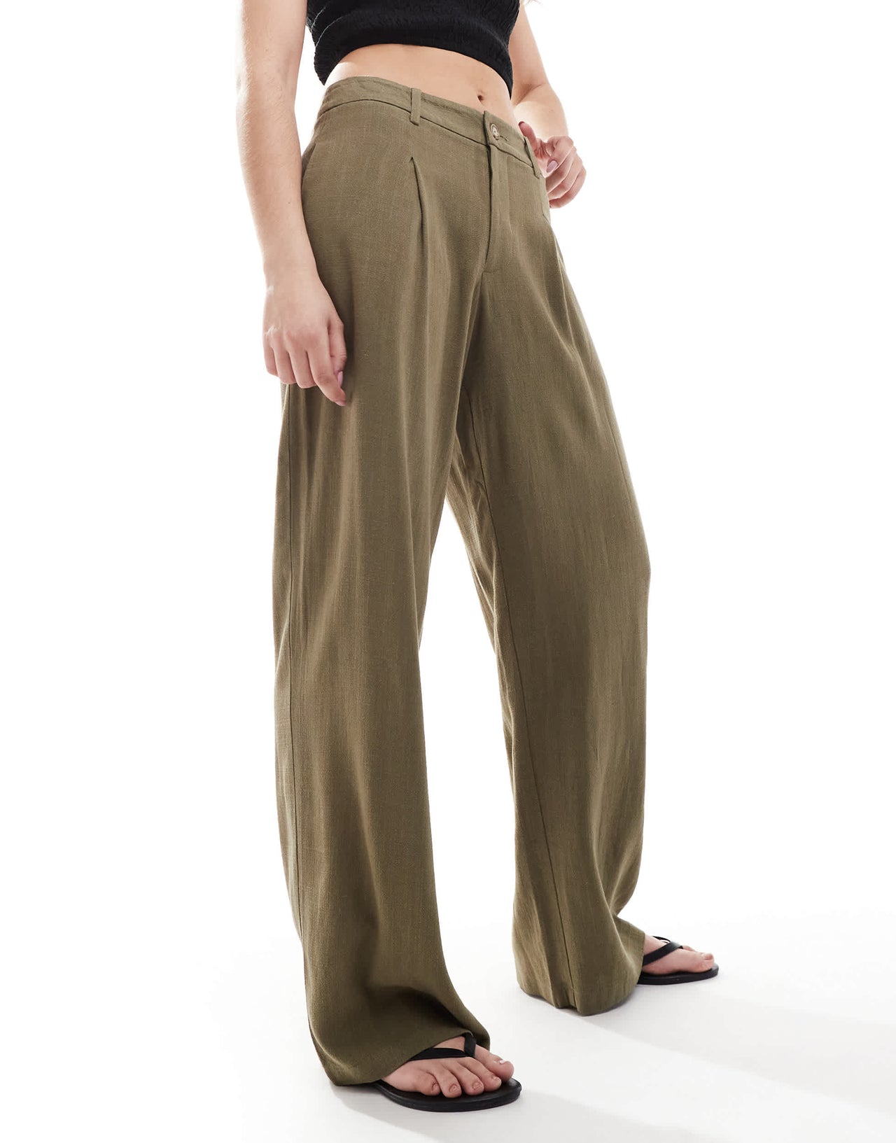 Miss Selfridge linen blend tailored wide leg trousers in khaki