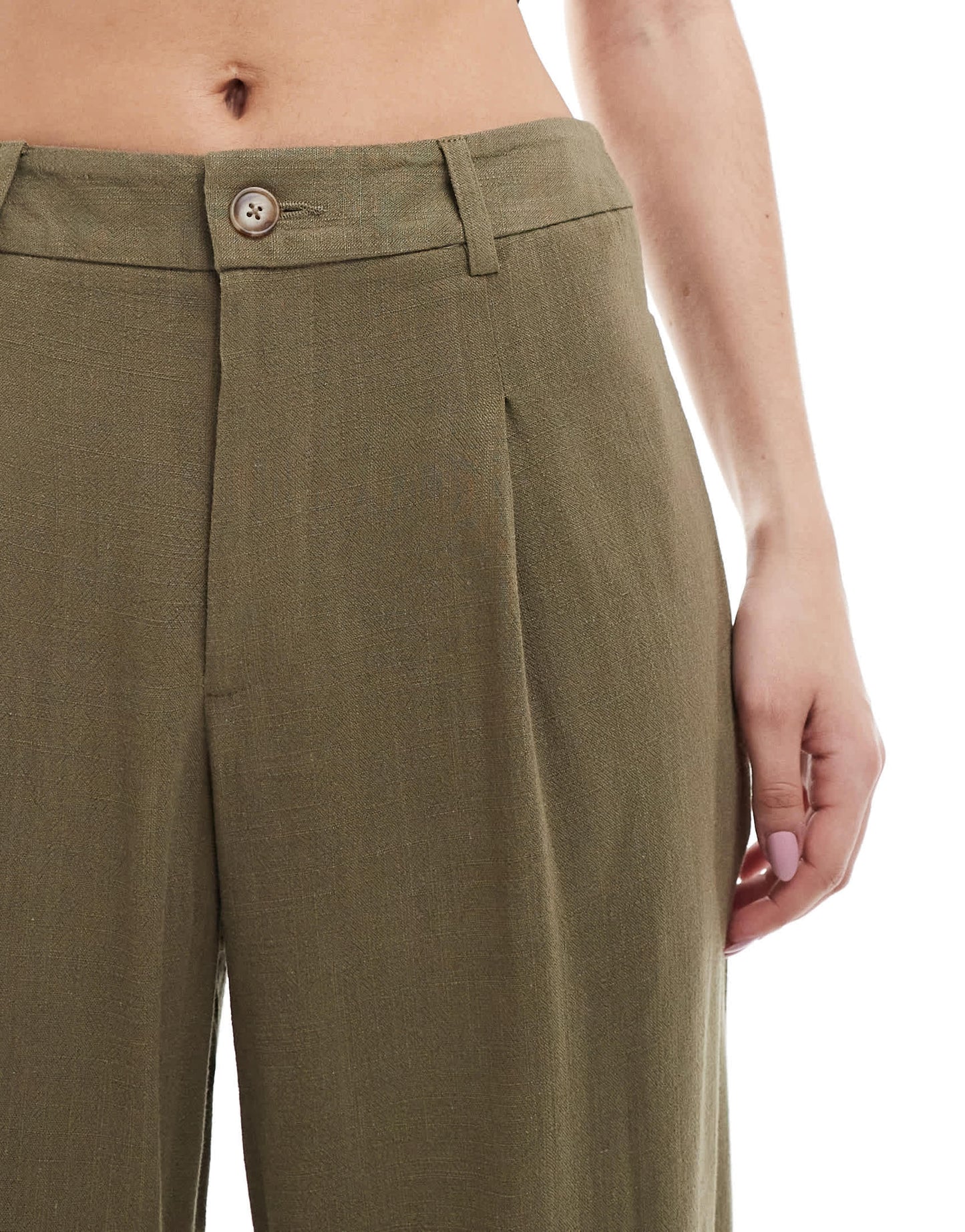 Miss Selfridge linen blend tailored wide leg trousers in khaki