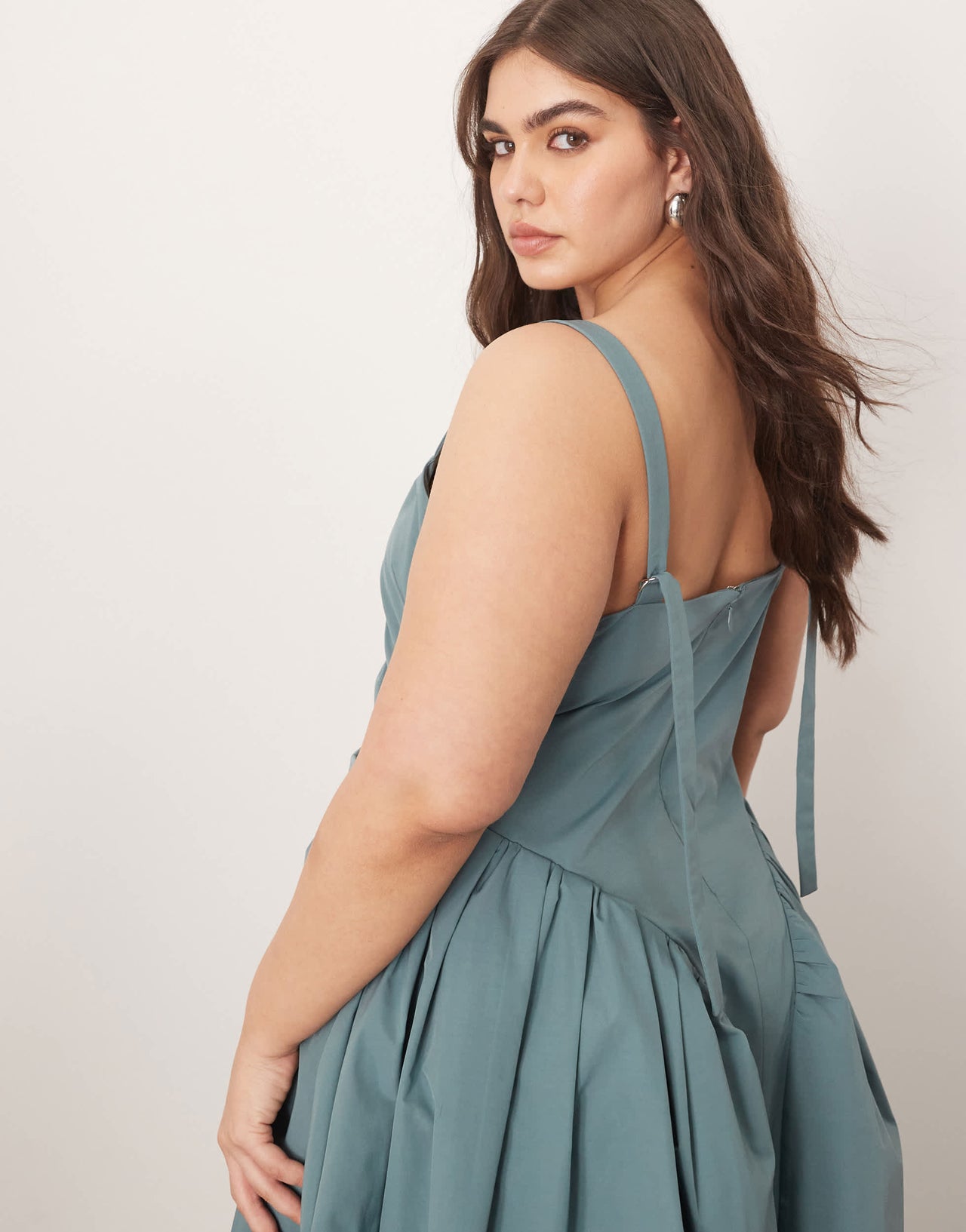ARRANGE Curve strappy ruched bodice full skirt maxi dress in dusky blue