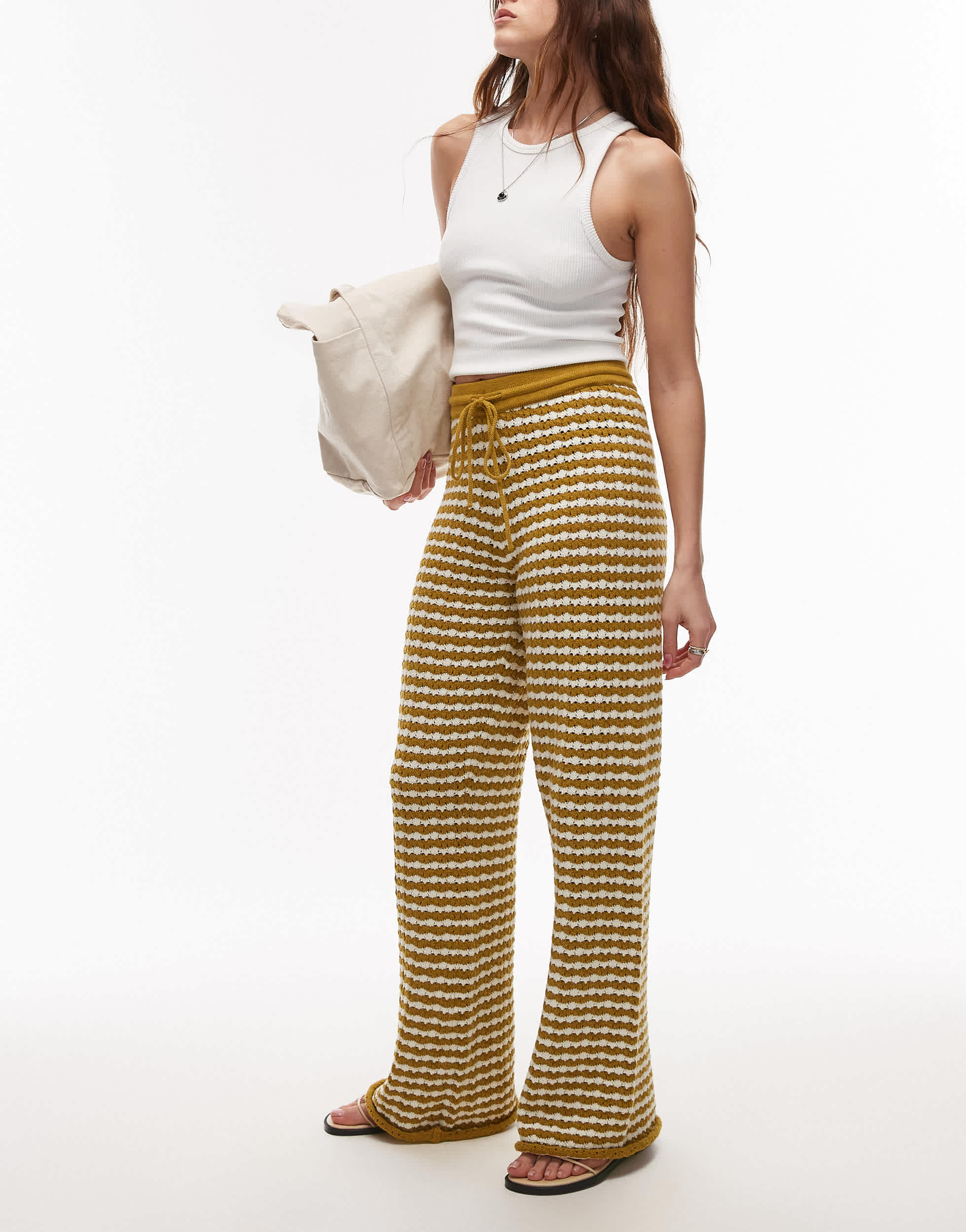 Topshop knitted stripe trouser in mustard