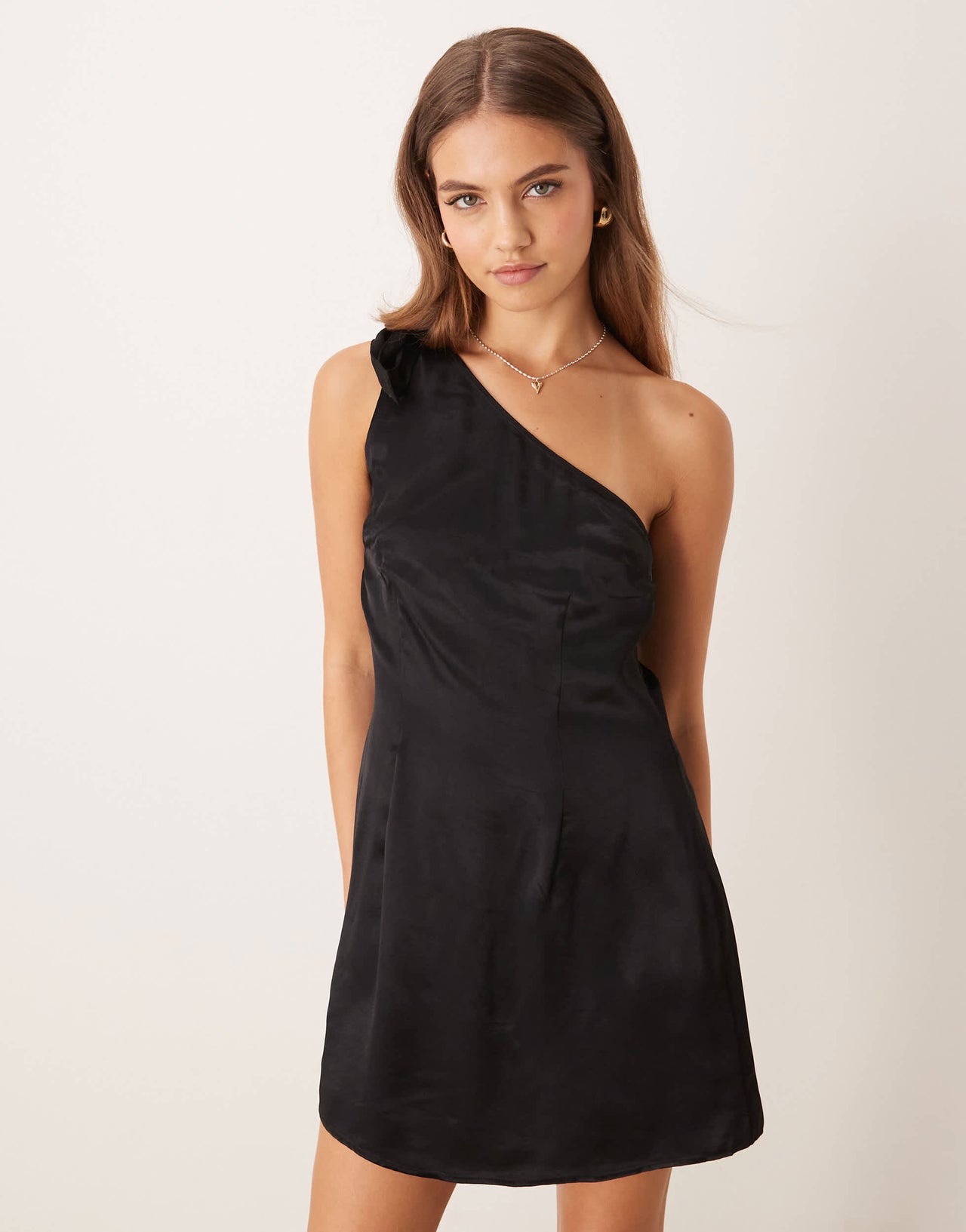 ASOS DESIGN one shoulder mini dress with bow detail in black