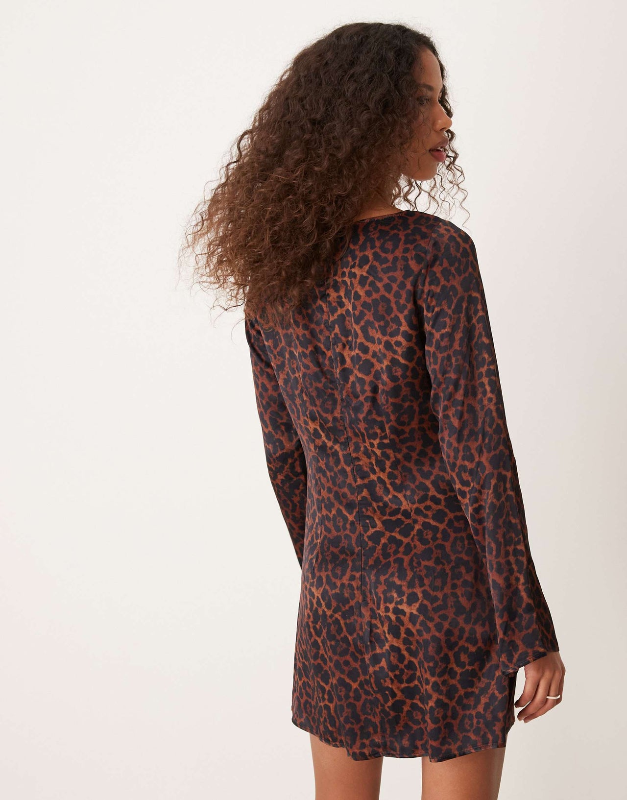 ASOS DESIGN satin angel sleeve mini dress in leopard print