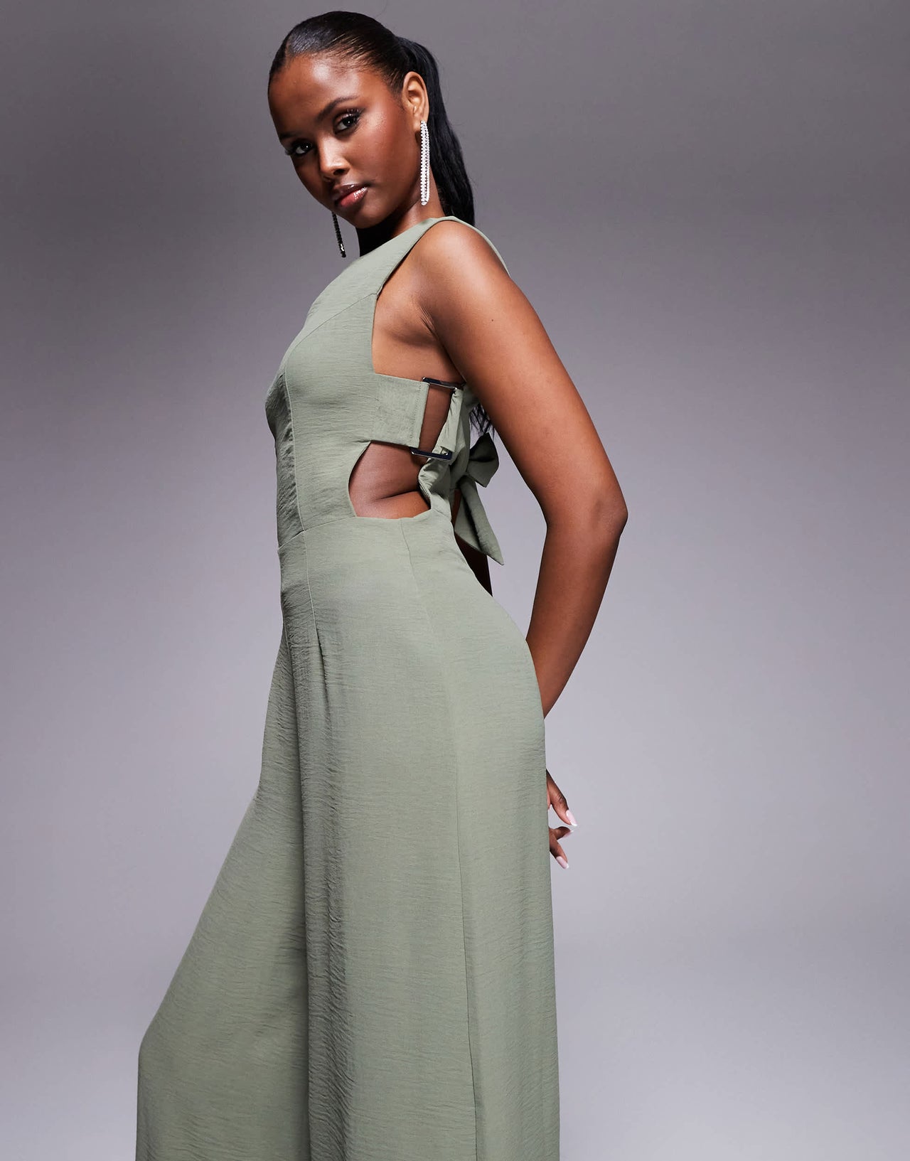 ASOS DESIGN buckle detail wide leg jumpsuit in khaki