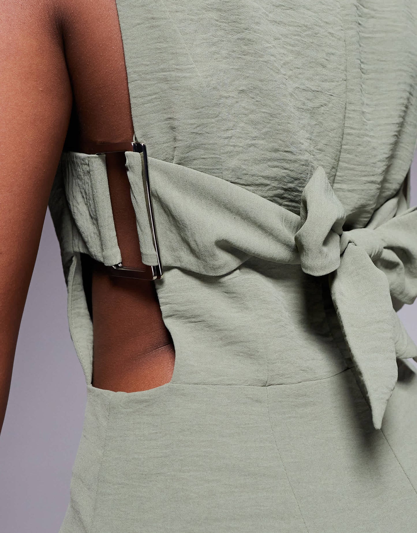 ASOS DESIGN buckle detail wide leg jumpsuit in khaki
