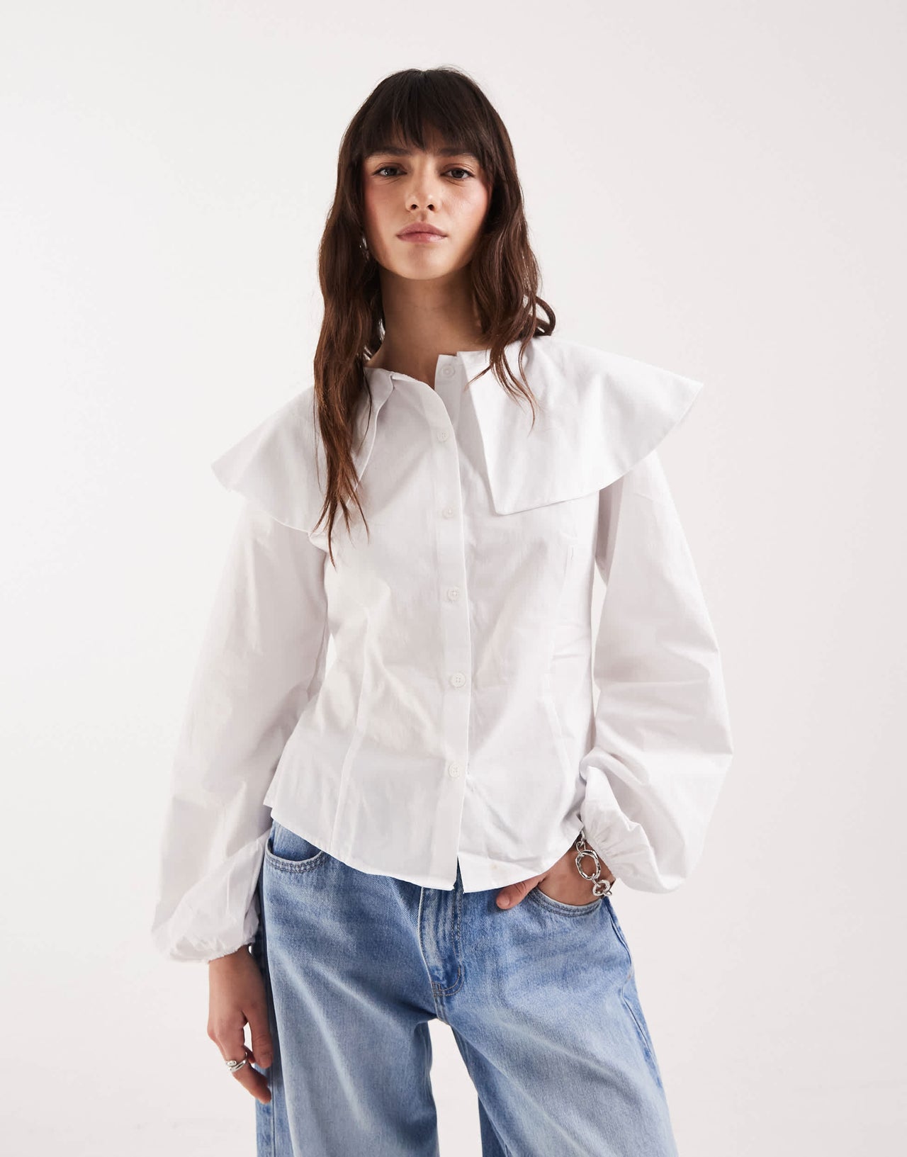 ASOS DESIGN poplin fitted collar detail shirt in white