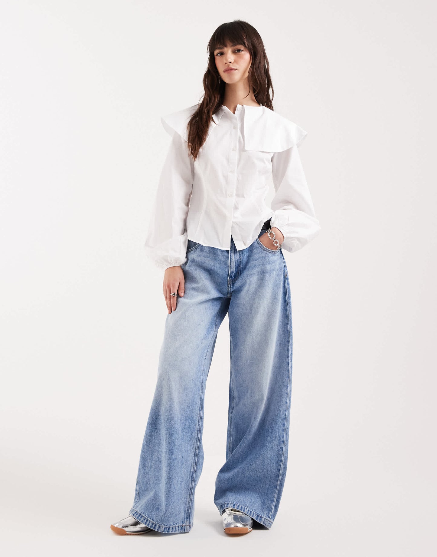 ASOS DESIGN poplin fitted collar detail shirt in white