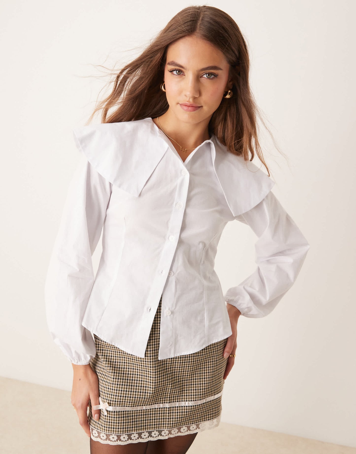 ASOS DESIGN poplin oversized collar fitted shirt in white