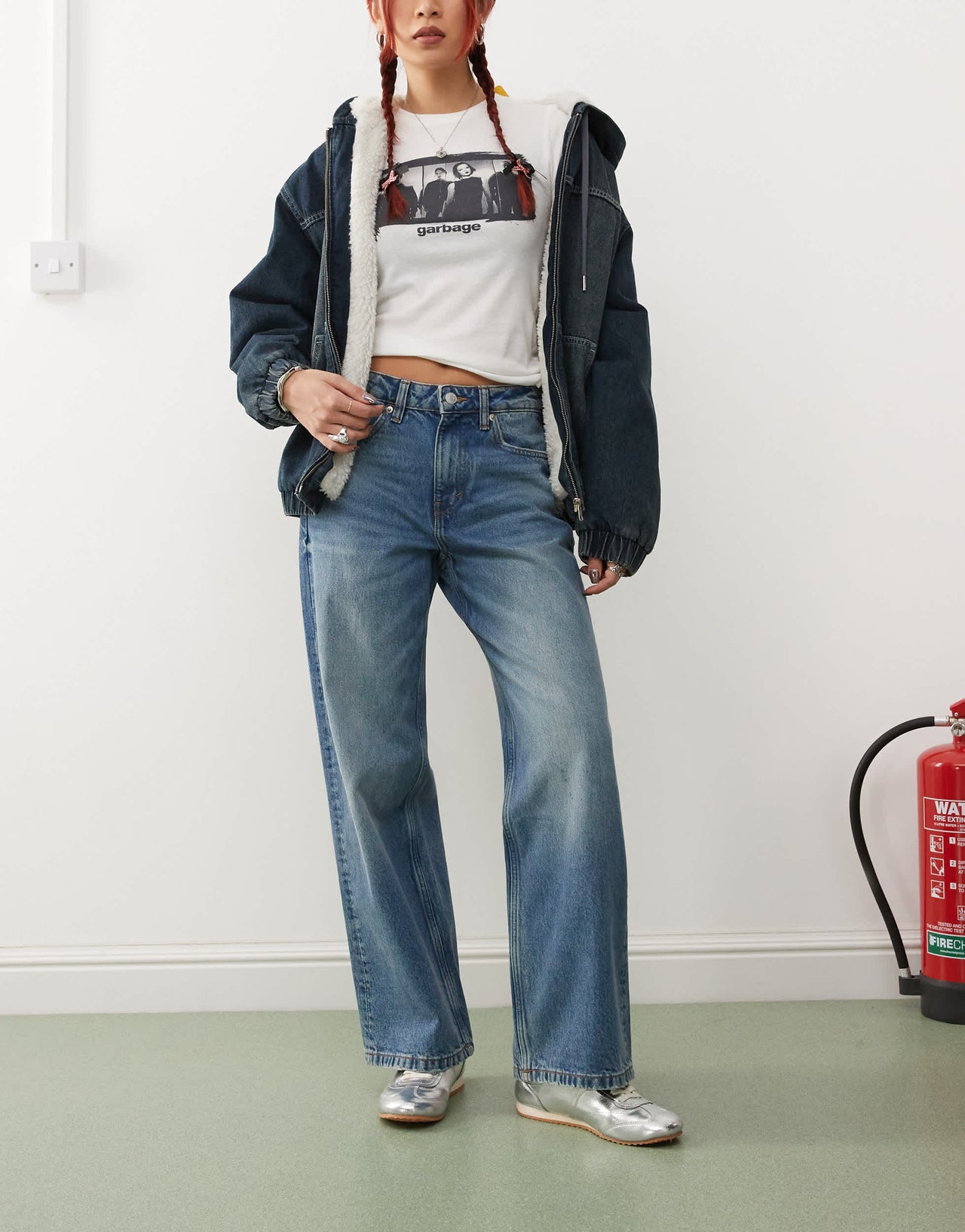 Monki Missy low rise loose baggy clean fit jeans in mid blue wash