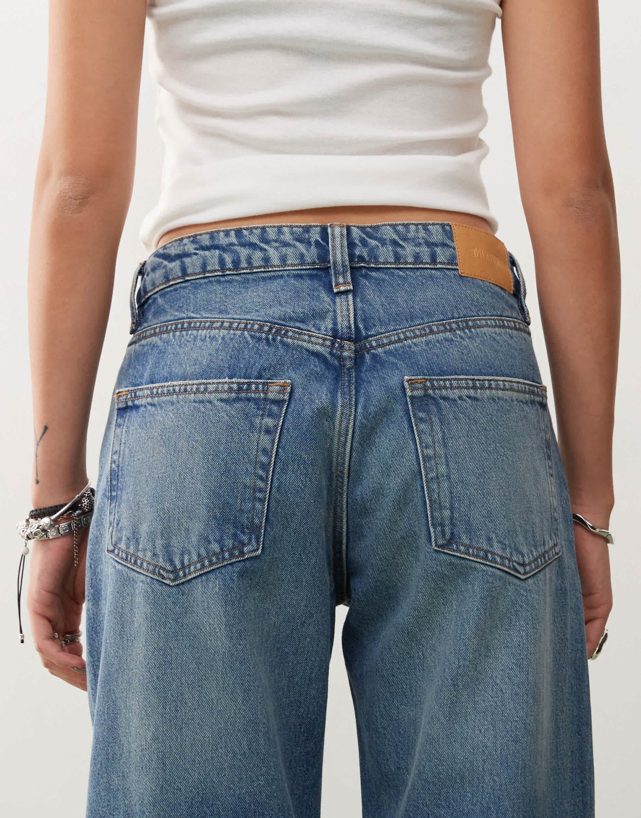 Monki Missy low rise loose baggy clean fit jeans in mid blue wash