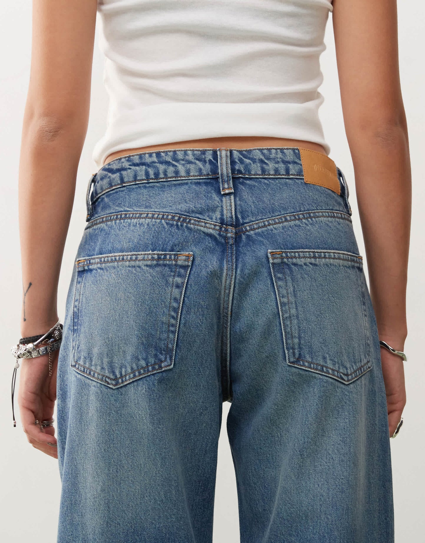 Monki Missy low rise loose baggy clean fit jeans in mid blue wash
