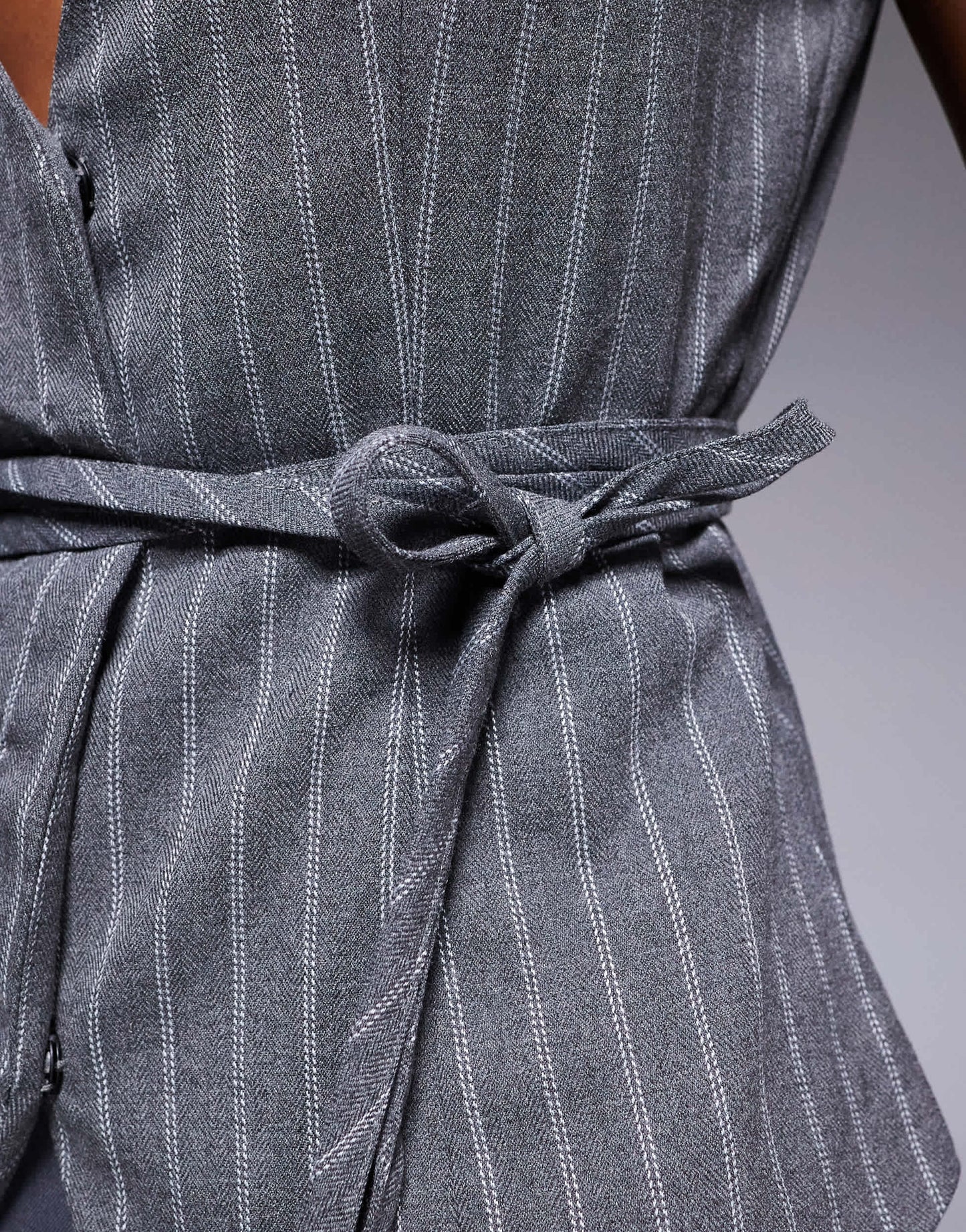 In The Style x Natalya Wright exclusive tailored pinstripe tie waist waistcoat in grey