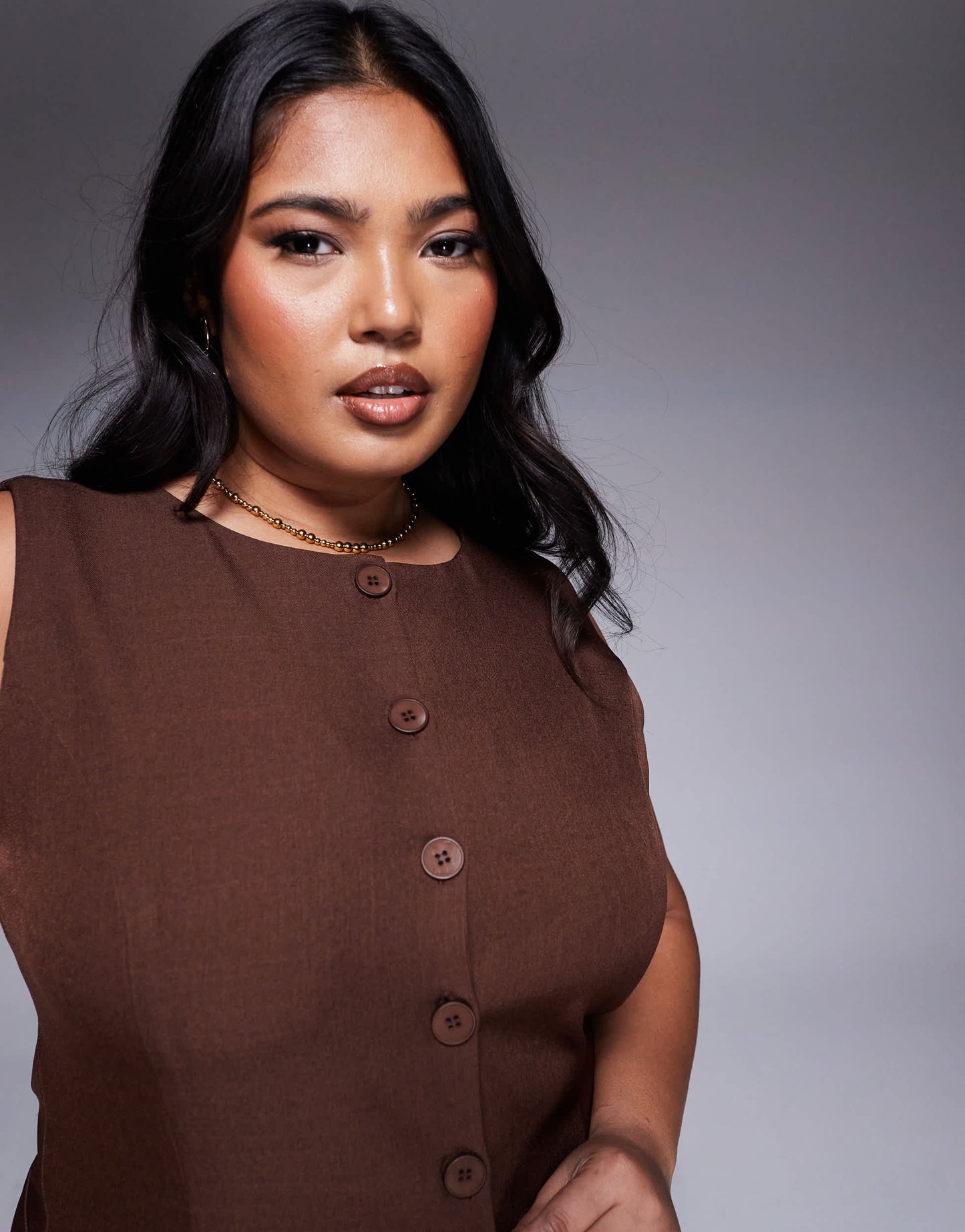 In The Style Plus x Natalya Wright exclusive tailored button down mini dress in chocolate