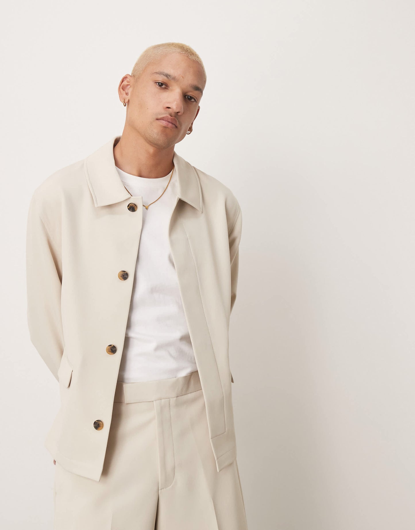 ASOS DESIGN smart co-ord harrington jacket in stone twill